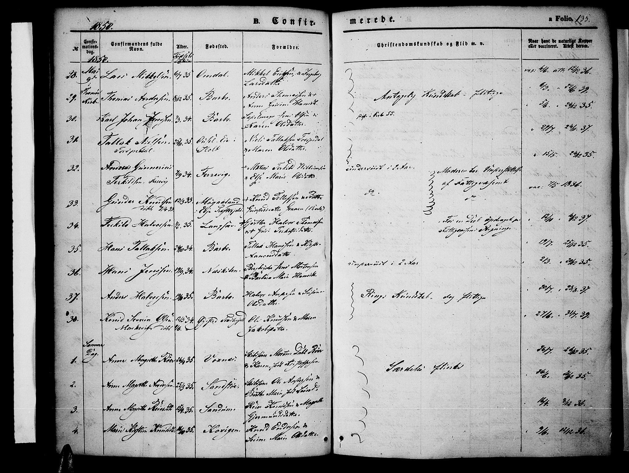 Tromøy sokneprestkontor, AV/SAK-1111-0041/F/Fa/L0005: Parish register (official) no. A 5, 1847-1856, p. 135