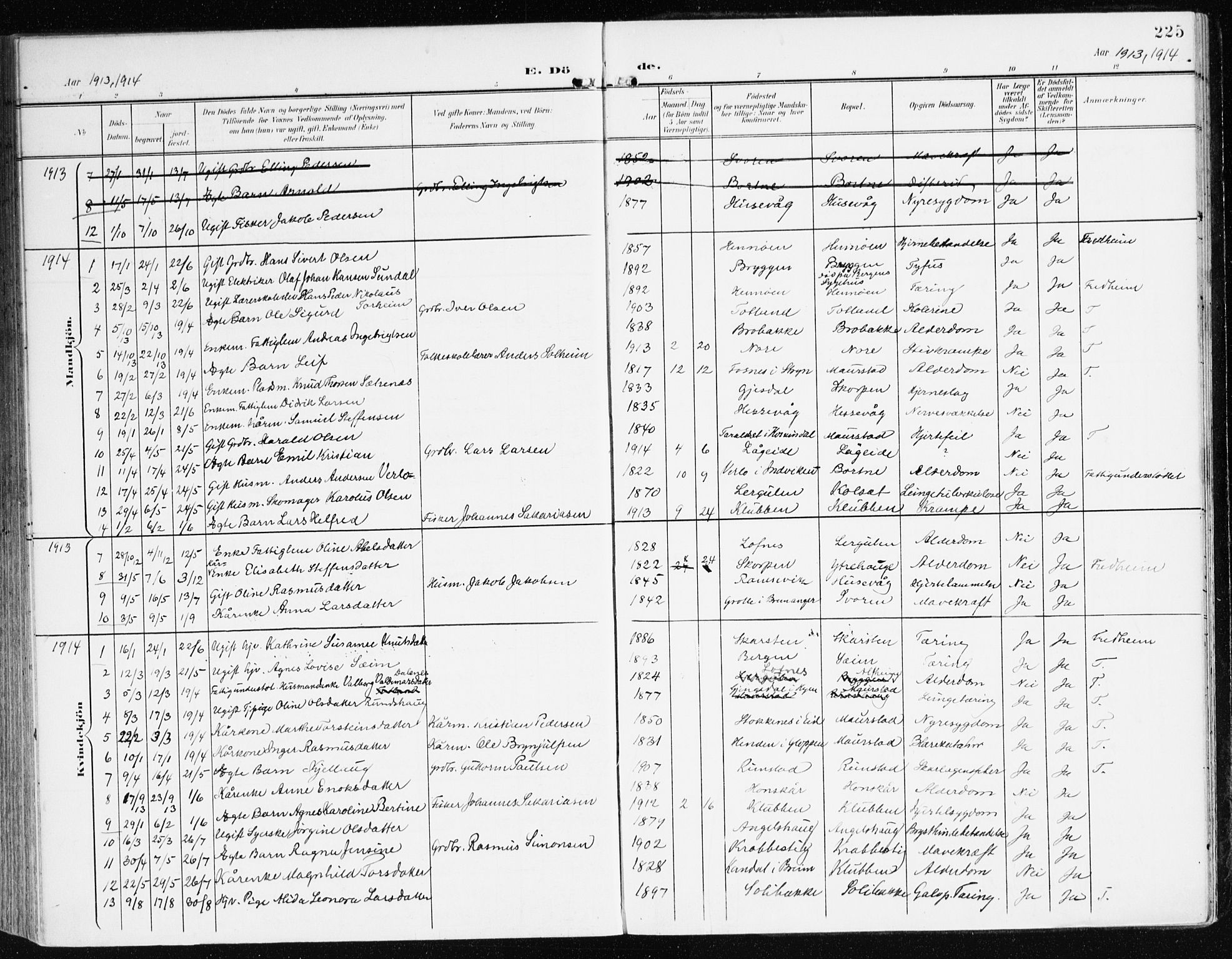 Davik sokneprestembete, AV/SAB-A-79701/H/Haa/Haad/L0002: Parish register (official) no. D 2, 1901-1930, p. 225