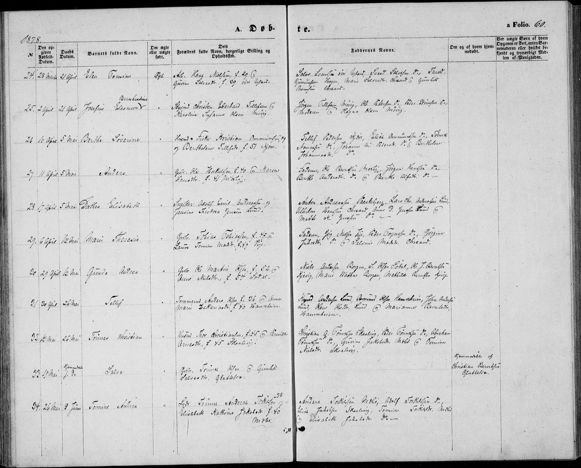 Oddernes sokneprestkontor, AV/SAK-1111-0033/F/Fb/Fba/L0007: Parish register (copy) no. B 7, 1869-1887, p. 60