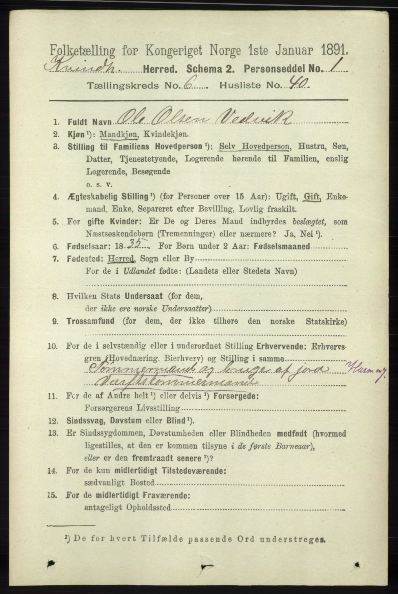 RA, 1891 census for 1224 Kvinnherad, 1891, p. 2371