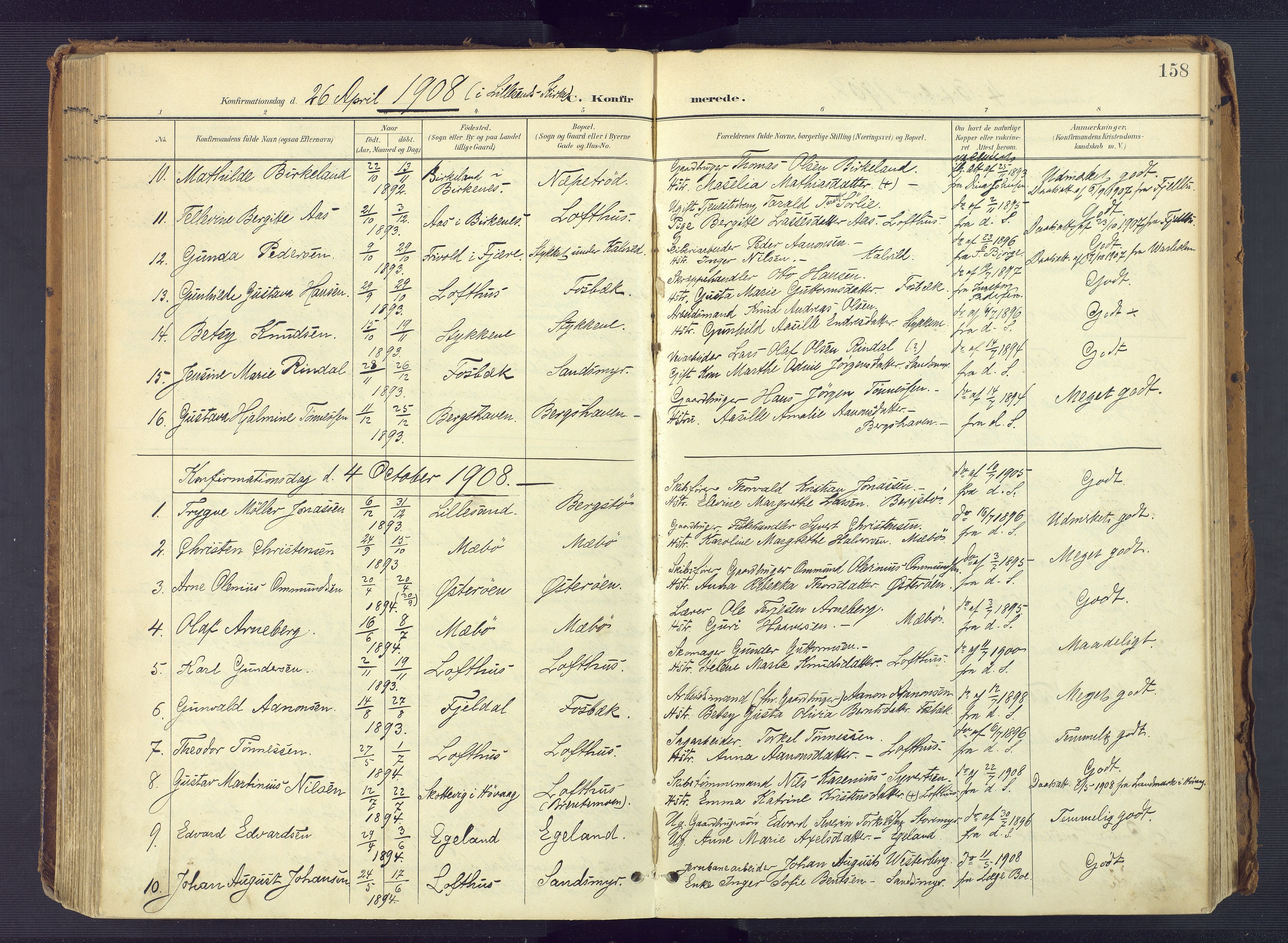 Vestre Moland sokneprestkontor, SAK/1111-0046/F/Fa/Fab/L0010: Parish register (official) no. A 10, 1900-1926, p. 158