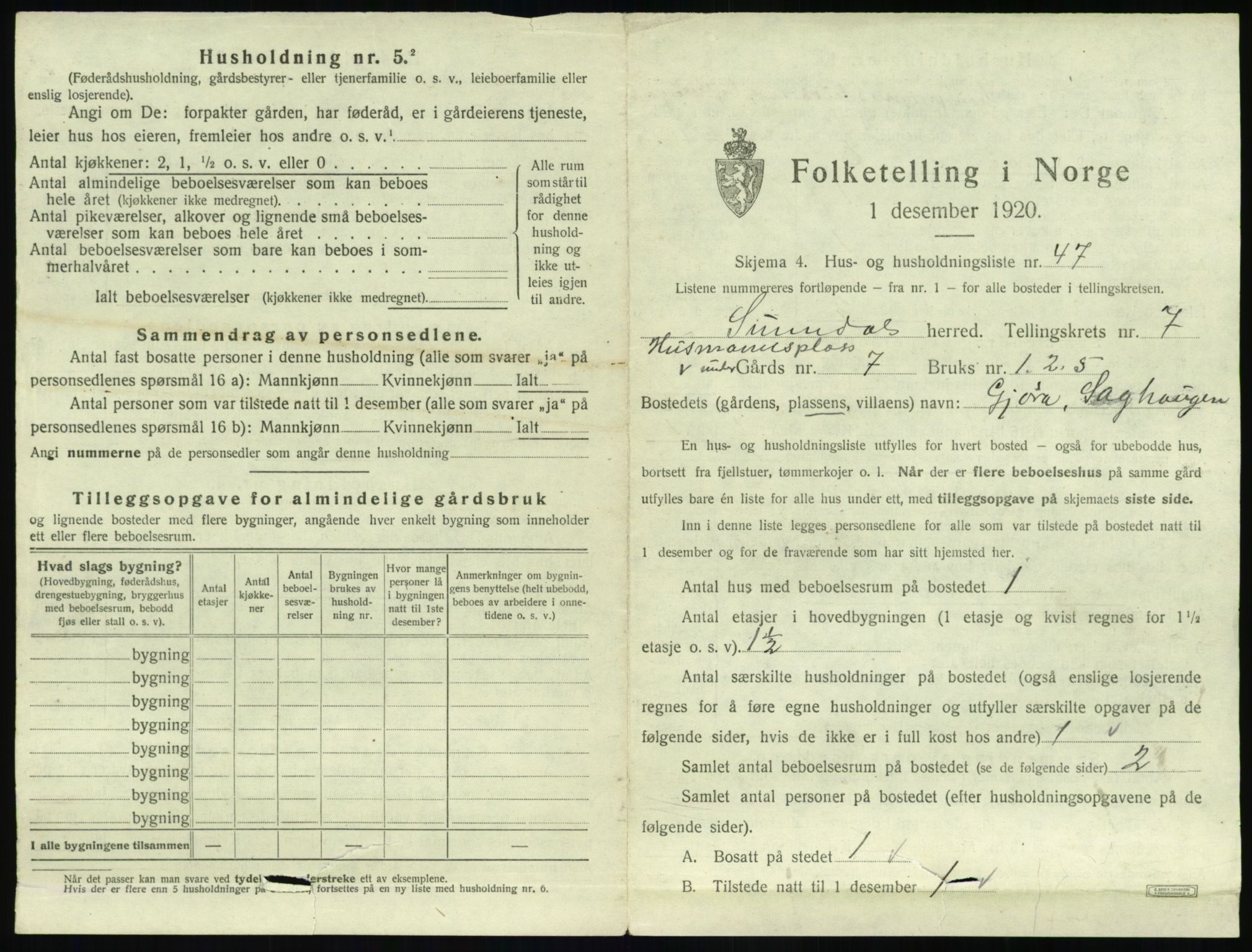 SAT, 1920 census for Sunndal, 1920, p. 732