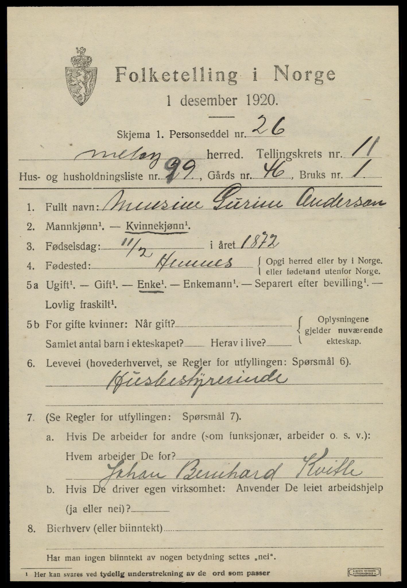 SAT, 1920 census for Meløy, 1920, p. 7599