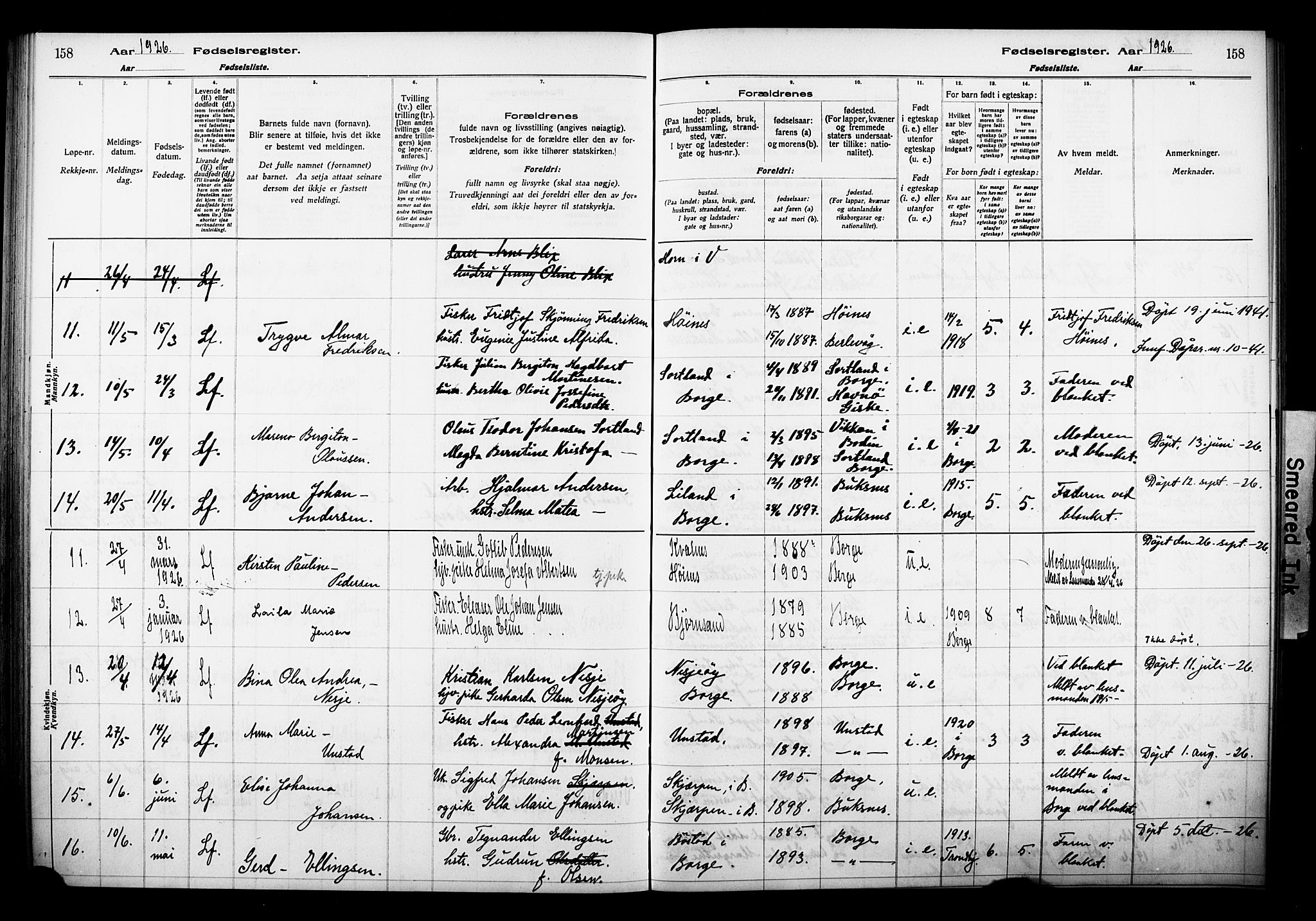 Ministerialprotokoller, klokkerbøker og fødselsregistre - Nordland, SAT/A-1459/880/L1145: Birth register no. 880.II.4.1, 1916-1929, p. 158