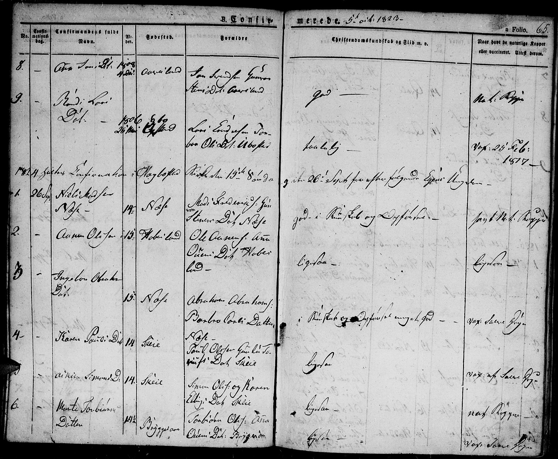 Hægebostad sokneprestkontor, AV/SAK-1111-0024/F/Fa/Fab/L0001: Parish register (official) no. A 1, 1823-1867, p. 65