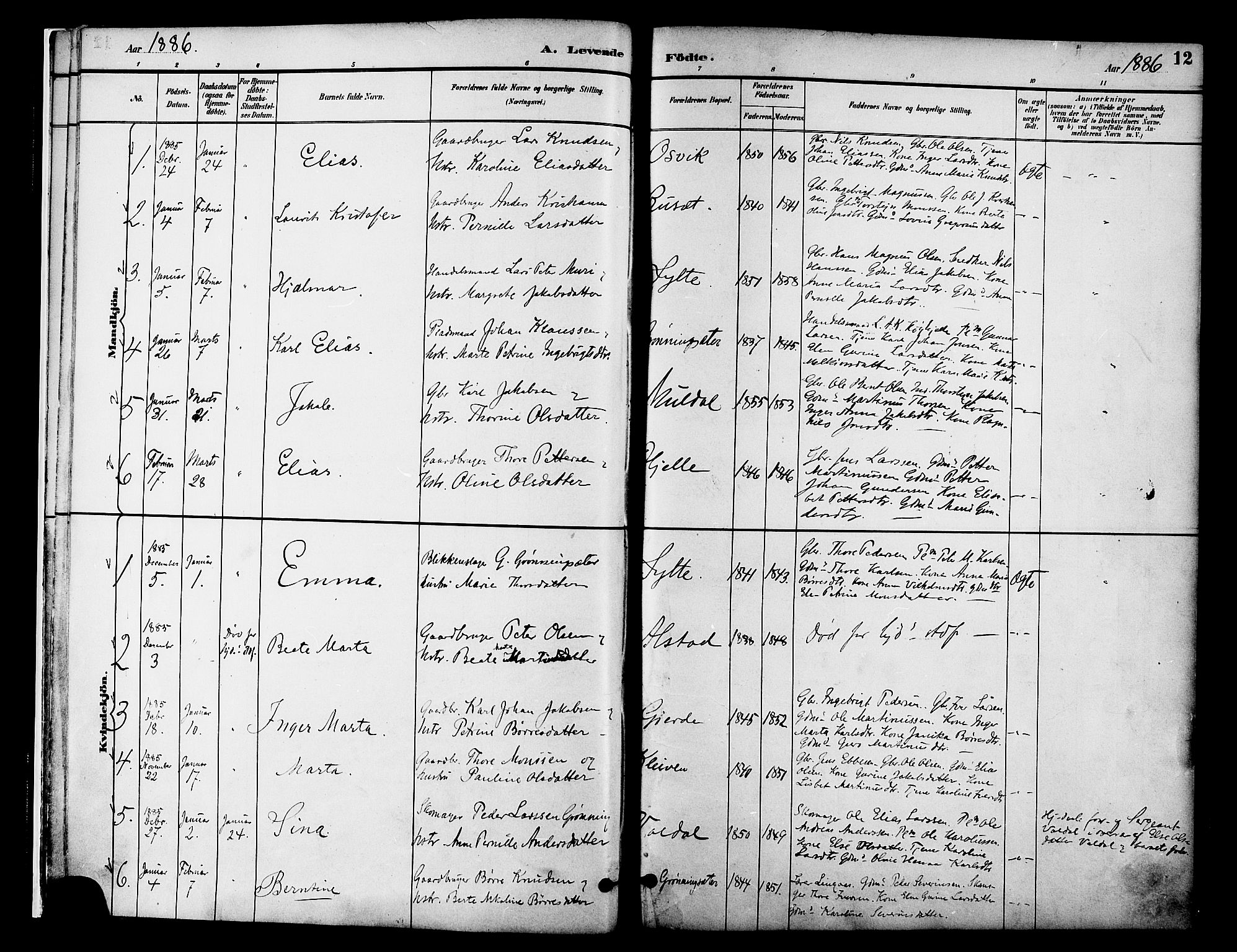 Ministerialprotokoller, klokkerbøker og fødselsregistre - Møre og Romsdal, SAT/A-1454/519/L0255: Parish register (official) no. 519A14, 1884-1908, p. 12