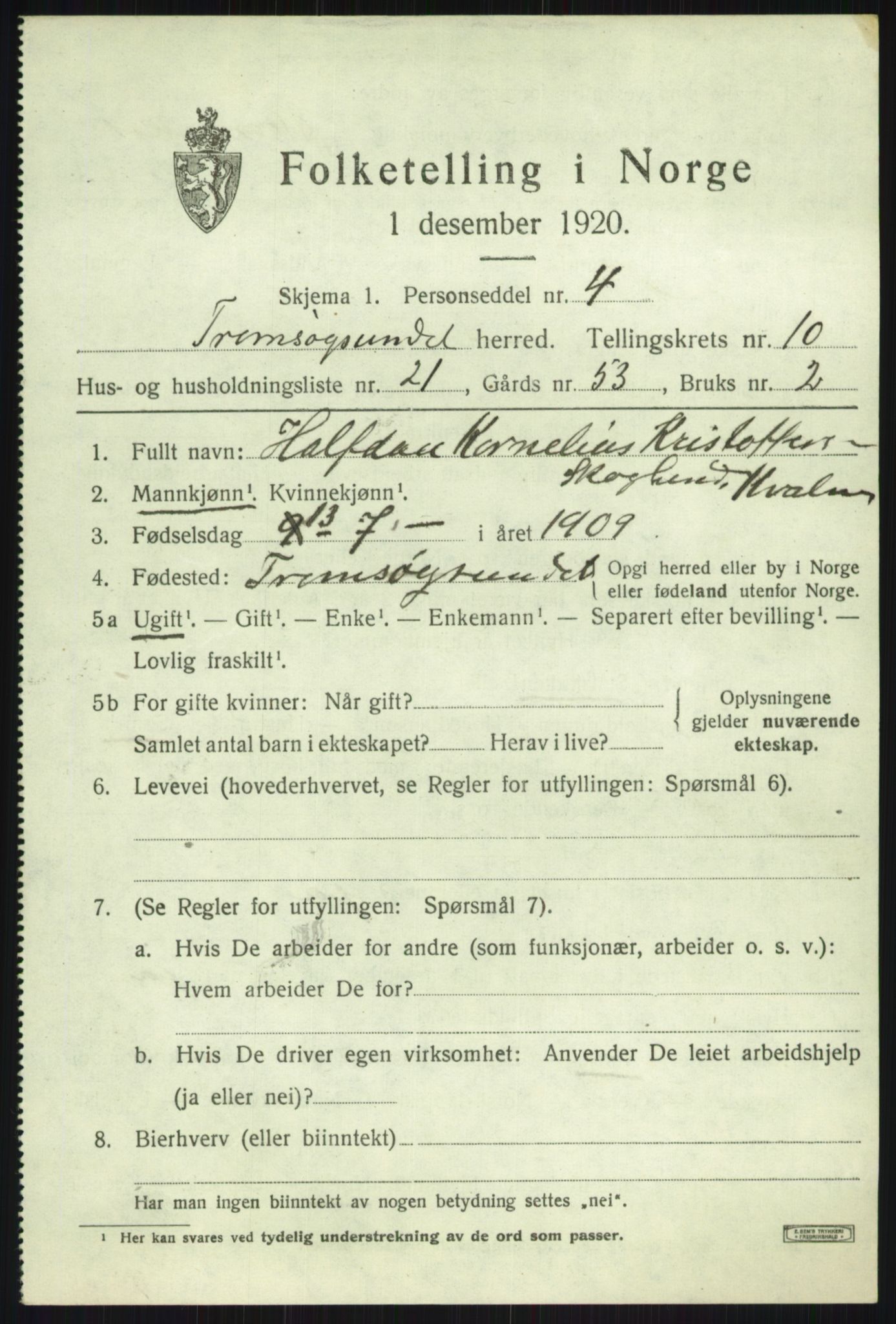 SATØ, 1920 census for Tromsøysund, 1920, p. 7216