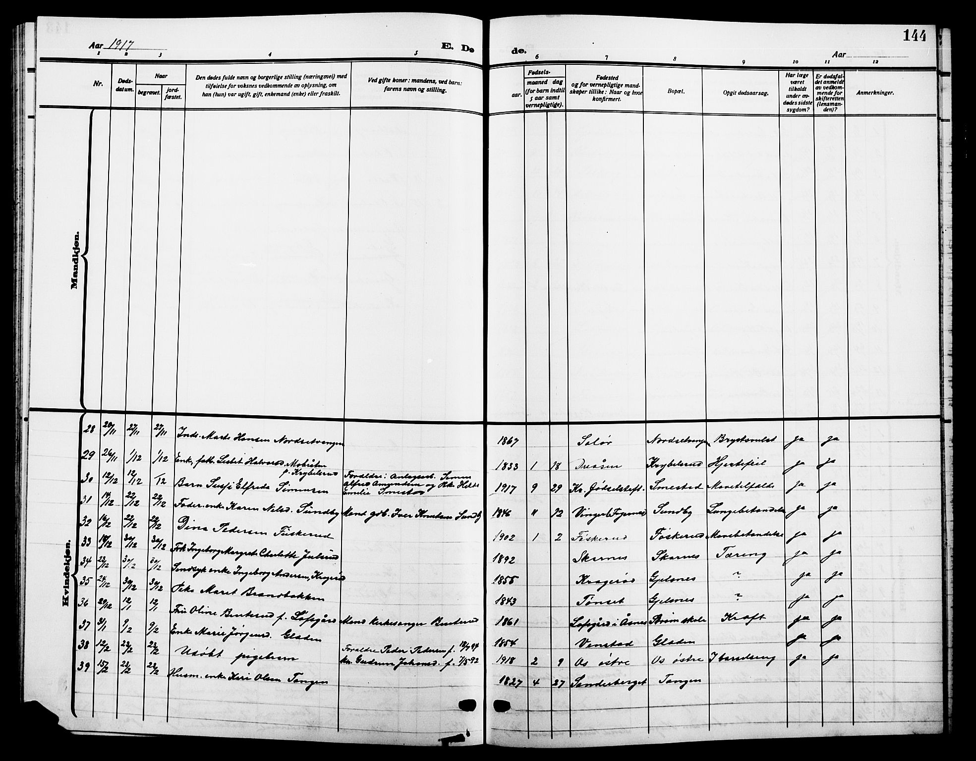 Sør-Odal prestekontor, SAH/PREST-030/H/Ha/Hab/L0008: Parish register (copy) no. 8, 1913-1923, p. 144