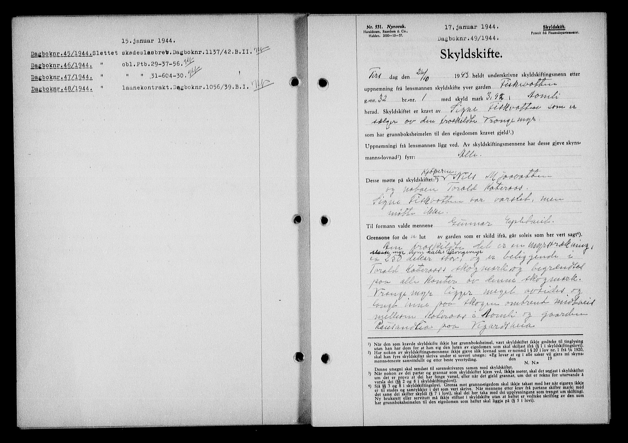 Nedenes sorenskriveri, SAK/1221-0006/G/Gb/Gba/L0051: Mortgage book no. A-V, 1943-1944, Diary no: : 49/1944