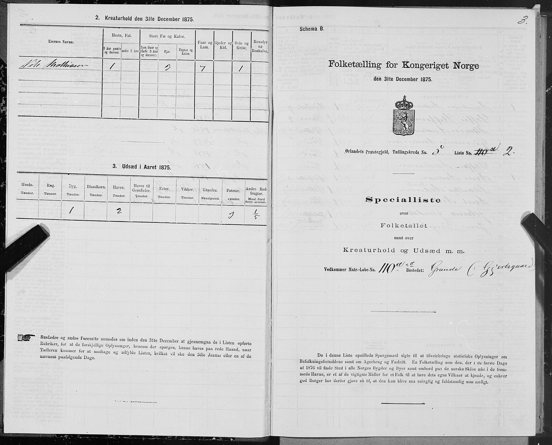 SAT, 1875 census for 1621P Ørland, 1875, p. 3003