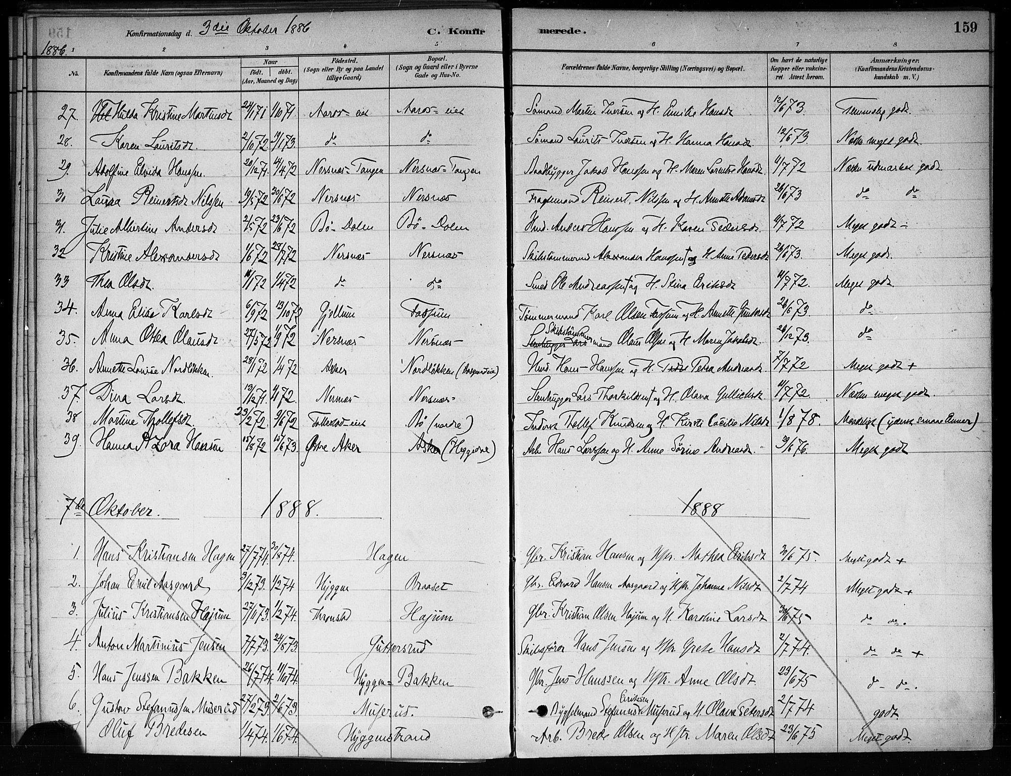 Røyken kirkebøker, SAKO/A-241/F/Fa/L0008: Parish register (official) no. 8, 1880-1897, p. 159