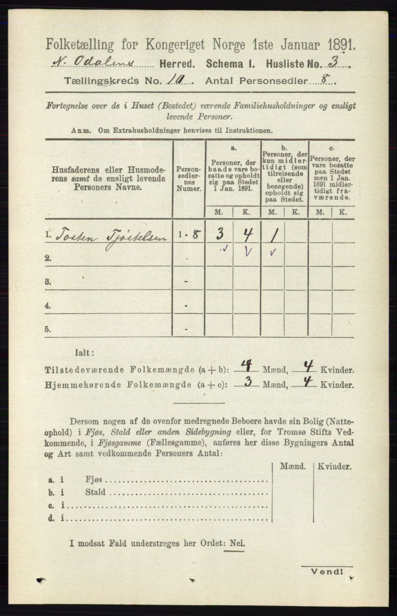 RA, 1891 census for 0418 Nord-Odal, 1891, p. 4438