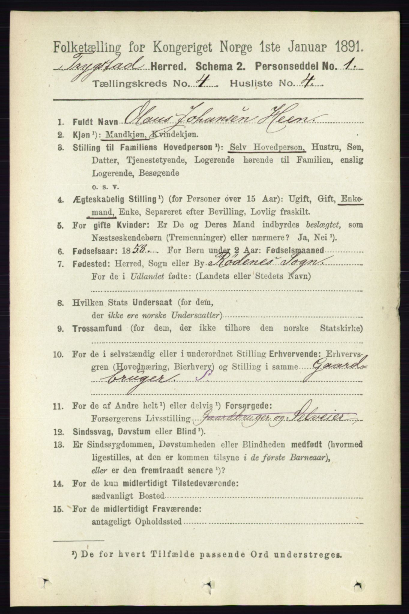 RA, 1891 Census for 0122 Trøgstad, 1891, p. 1591