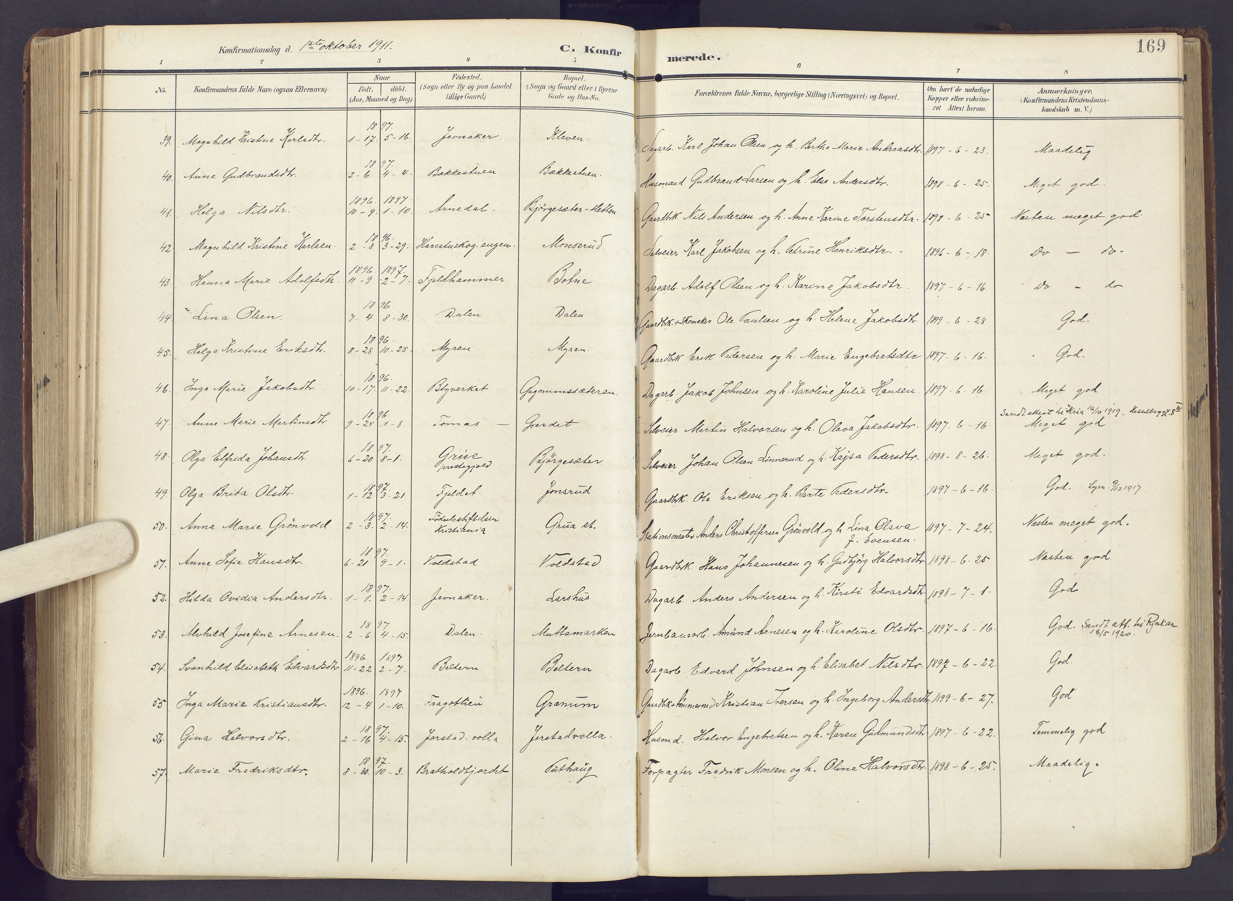 Lunner prestekontor, SAH/PREST-118/H/Ha/Haa/L0001: Parish register (official) no. 1, 1907-1922, p. 169