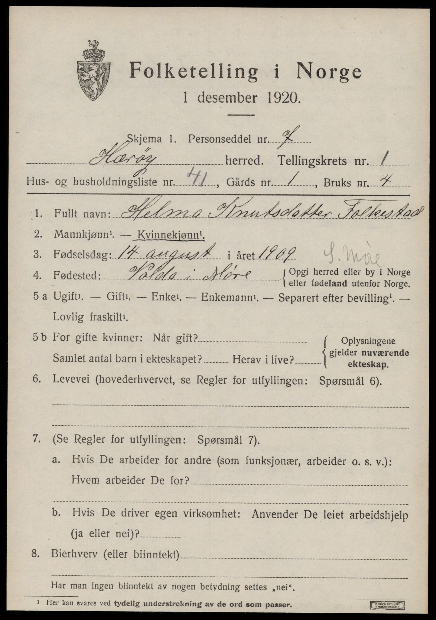 SAT, 1920 census for Herøy (MR), 1920, p. 1985