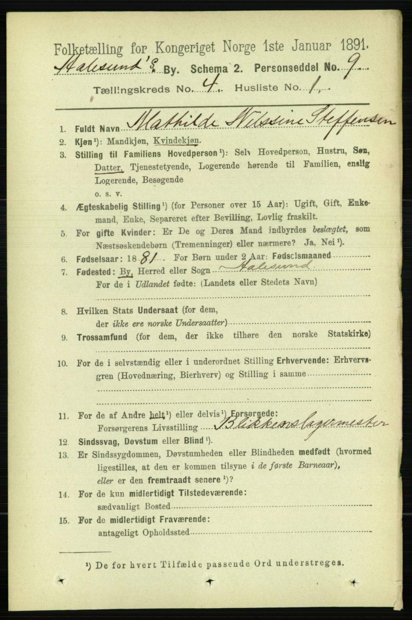 RA, 1891 census for 1501 Ålesund, 1891, p. 2830