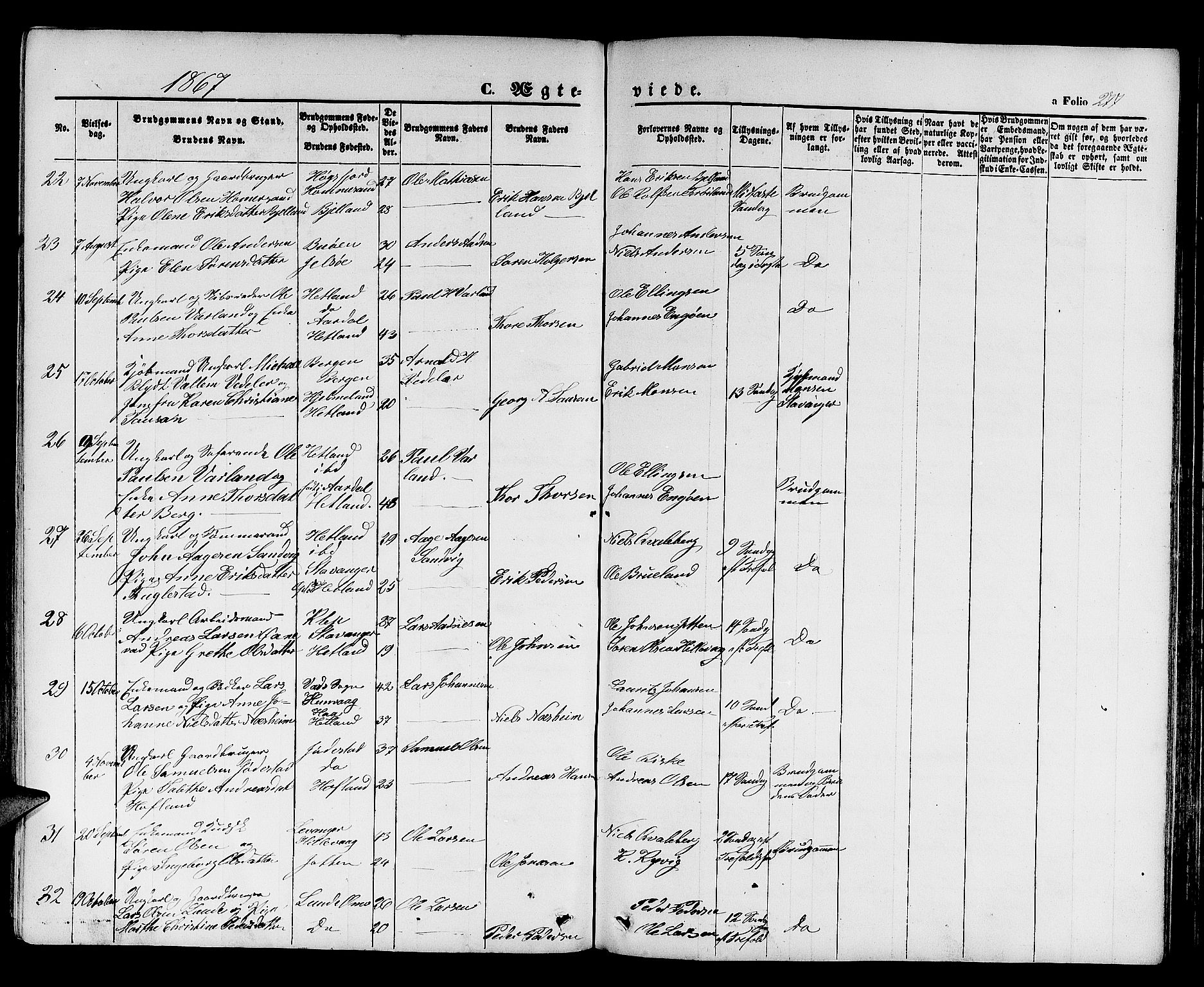 Hetland sokneprestkontor, SAST/A-101826/30/30BB/L0003: Parish register (copy) no. B 3, 1863-1877, p. 277