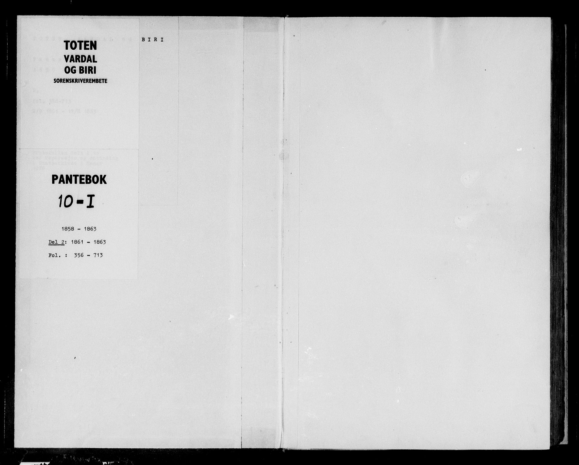 Toten tingrett, SAH/TING-006/H/Hb/Hba/L0010b: Mortgage book no. 10b, 1861-1863