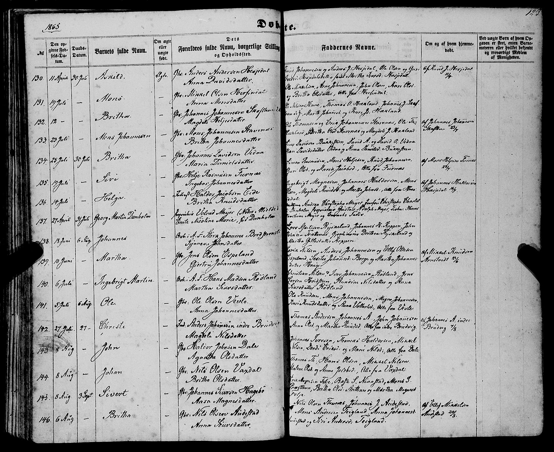 Haus sokneprestembete, SAB/A-75601/H/Haa: Parish register (official) no. A 17, 1858-1870, p. 123