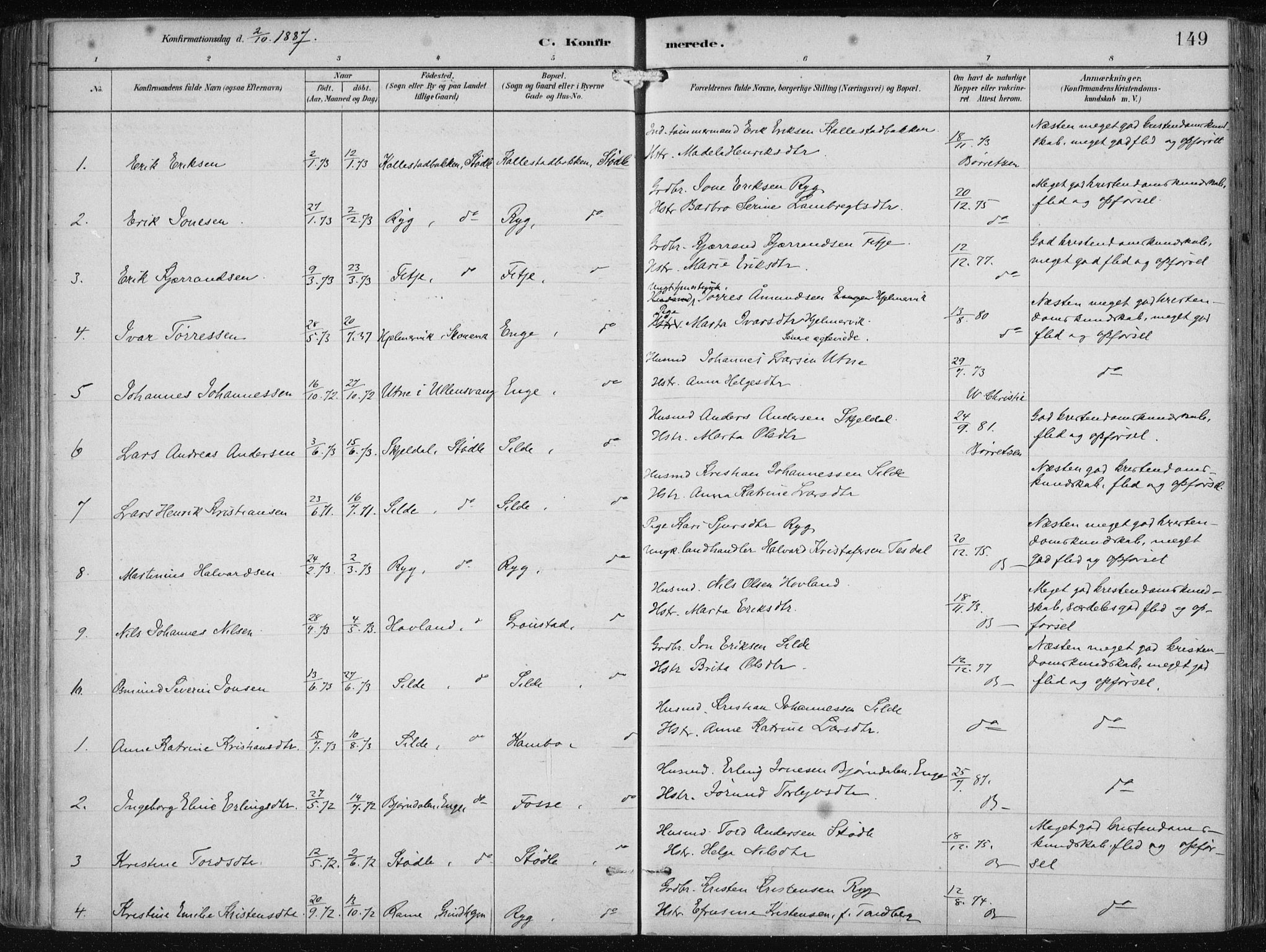 Etne sokneprestembete, SAB/A-75001/H/Haa: Parish register (official) no. B  1, 1879-1919, p. 149