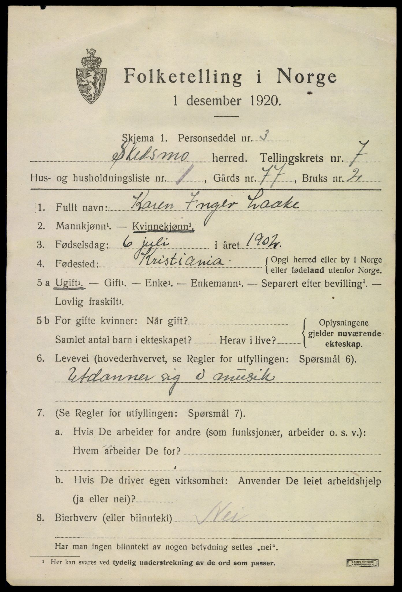 SAO, 1920 census for Skedsmo, 1920, p. 7189