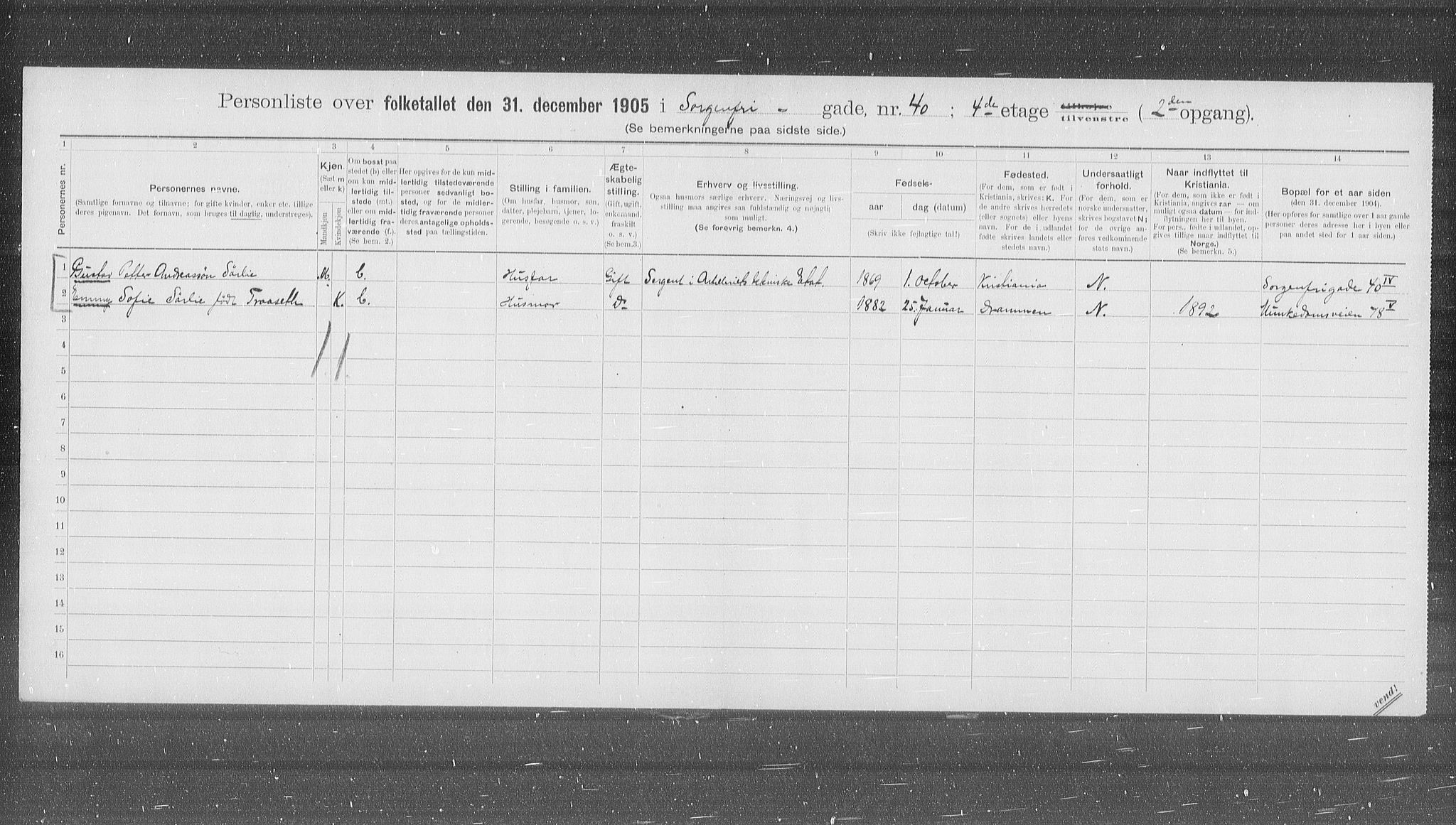 OBA, Municipal Census 1905 for Kristiania, 1905, p. 52009