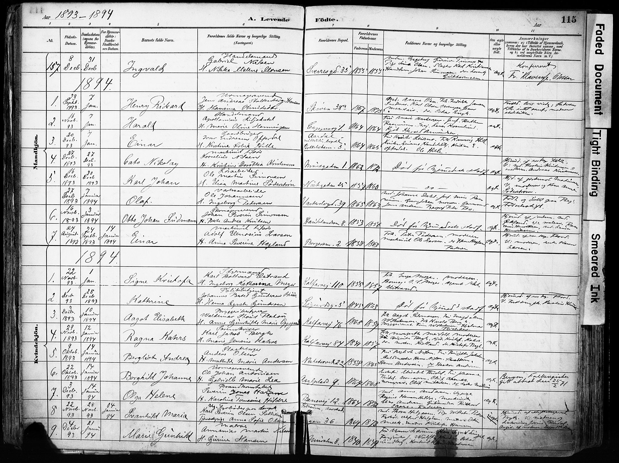 Domkirken sokneprestembete, SAB/A-74801/H/Haa/L0024: Parish register (official) no. B 7, 1888-1903, p. 115