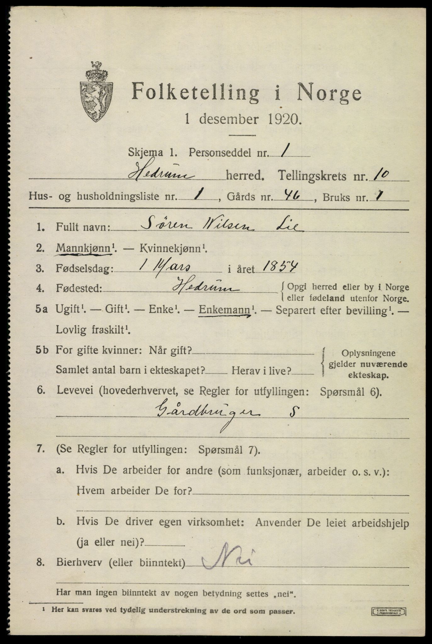 SAKO, 1920 census for Hedrum, 1920, p. 7131