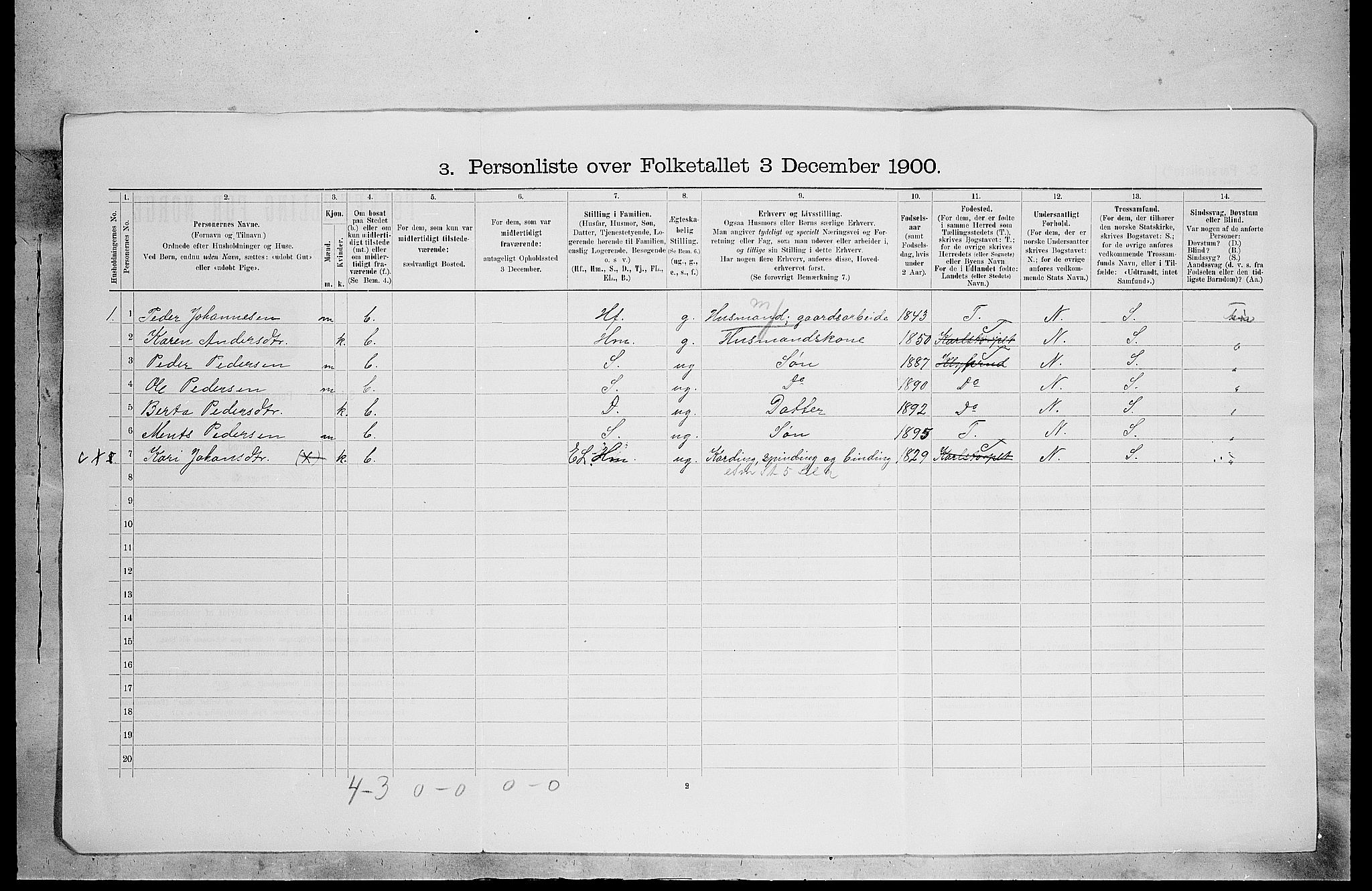 SAH, 1900 census for Grue, 1900, p. 2087