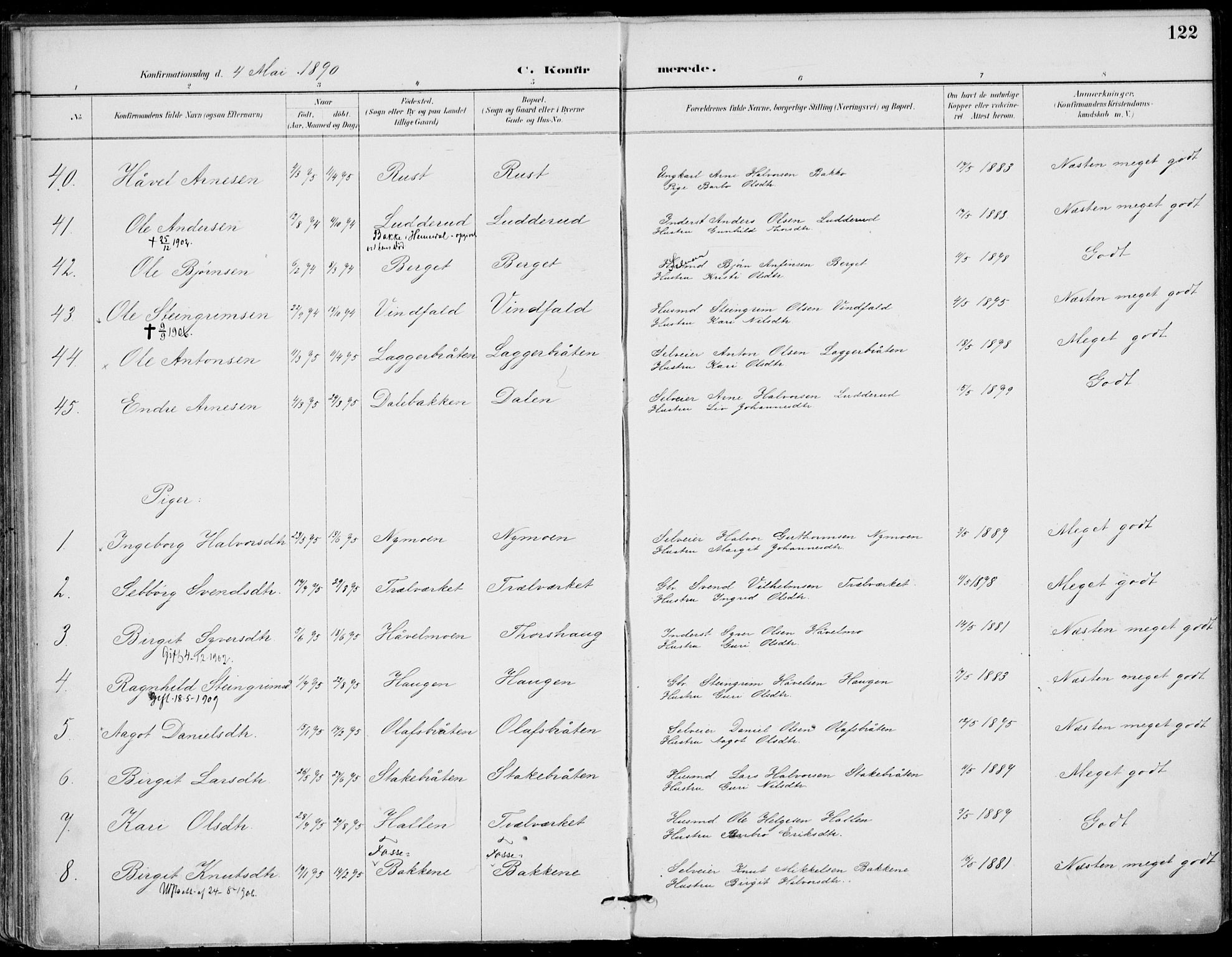 Gol kirkebøker, AV/SAKO-A-226/F/Fa/L0005: Parish register (official) no. I 5, 1887-1900, p. 122