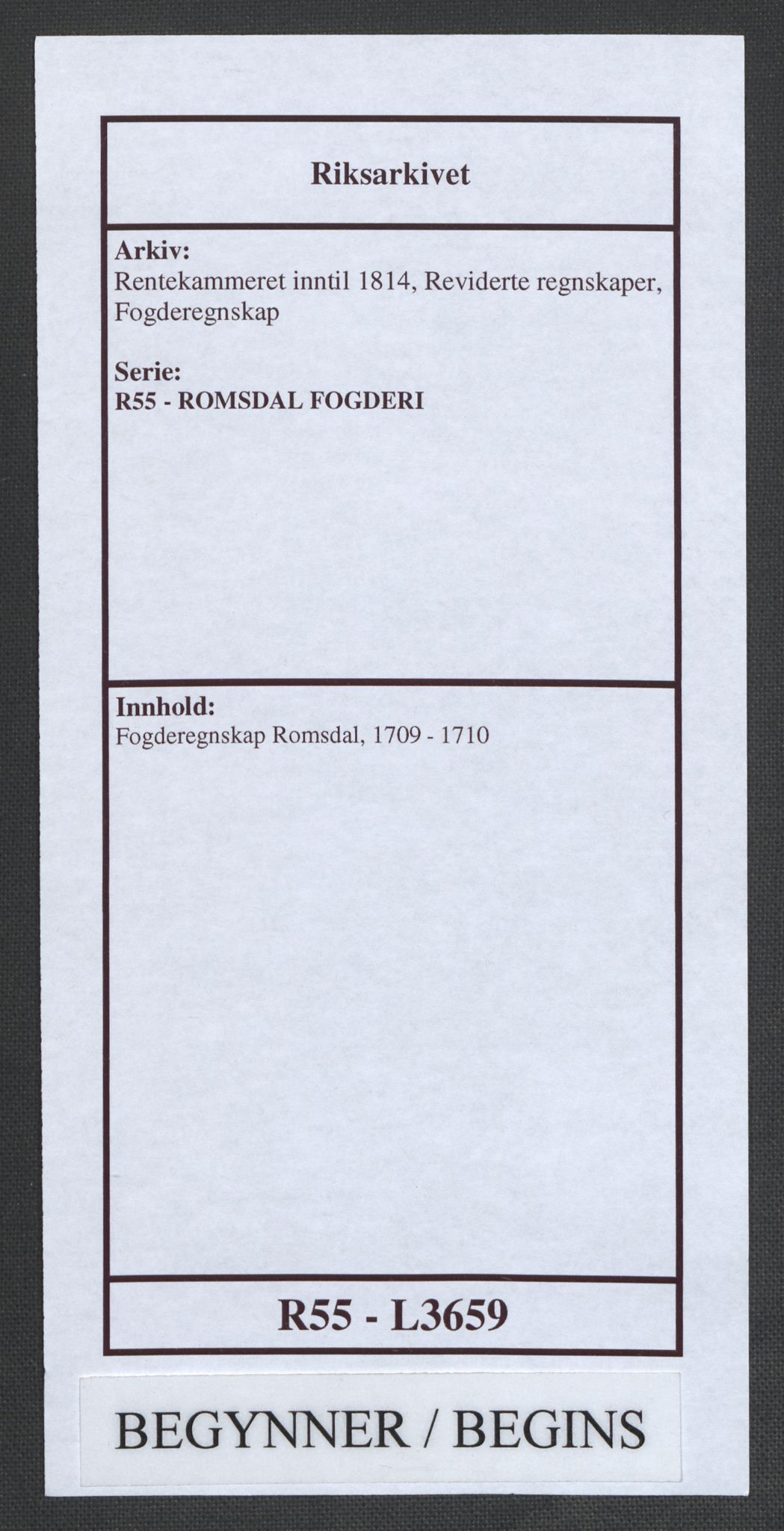 Rentekammeret inntil 1814, Reviderte regnskaper, Fogderegnskap, AV/RA-EA-4092/R55/L3659: Fogderegnskap Romsdal, 1709-1710, p. 1