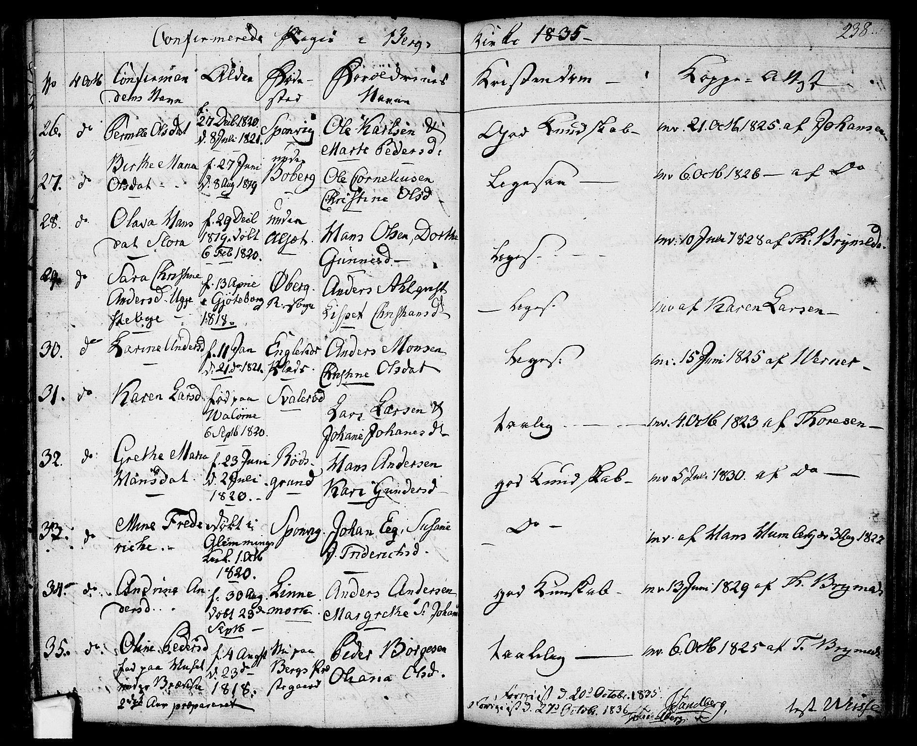 Berg prestekontor Kirkebøker, AV/SAO-A-10902/F/Fa/L0003: Parish register (official) no. I 3, 1832-1842, p. 238