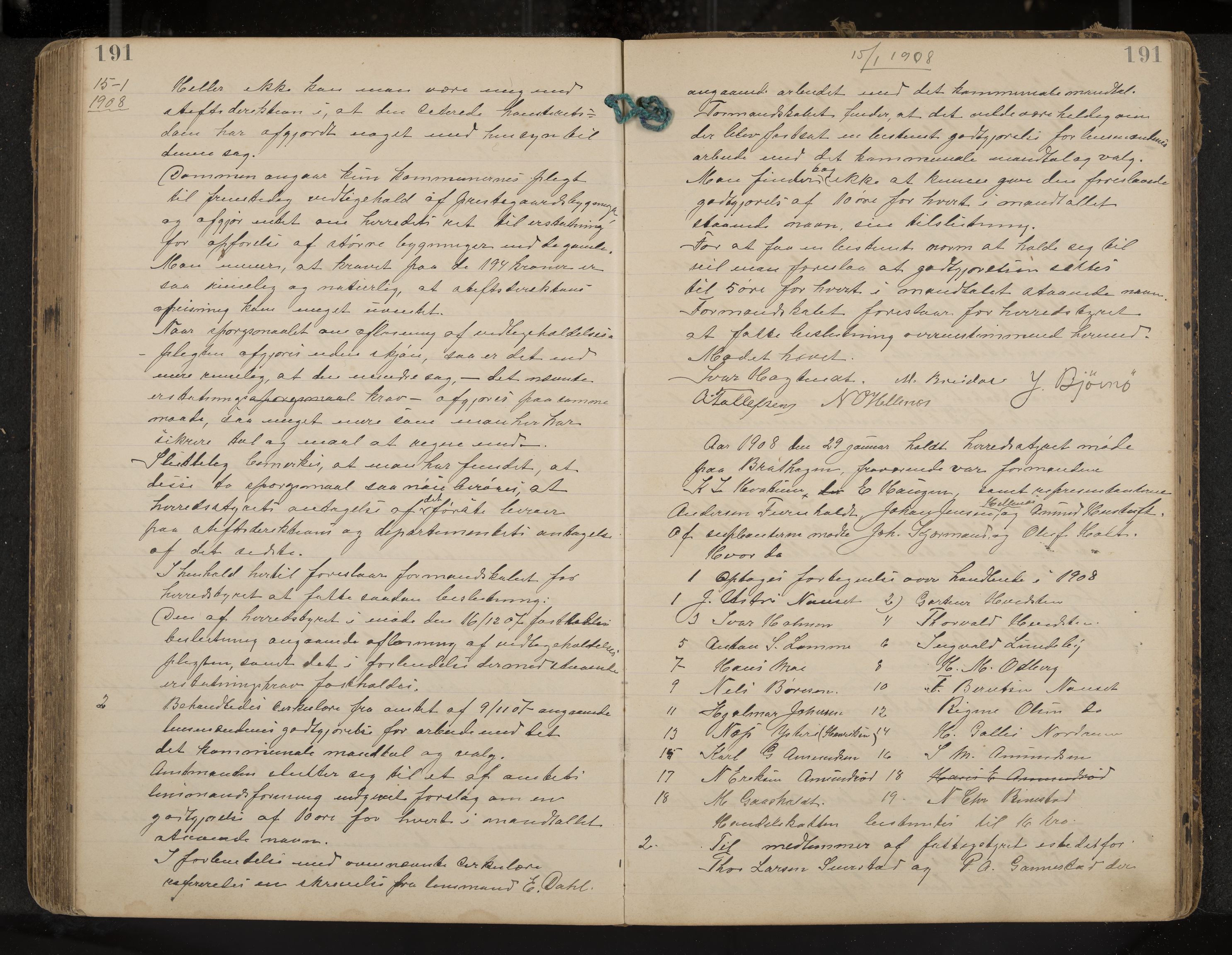 Hedrum formannskap og sentraladministrasjon, IKAK/0727021/A/Aa/L0005: Møtebok, 1899-1911, p. 191