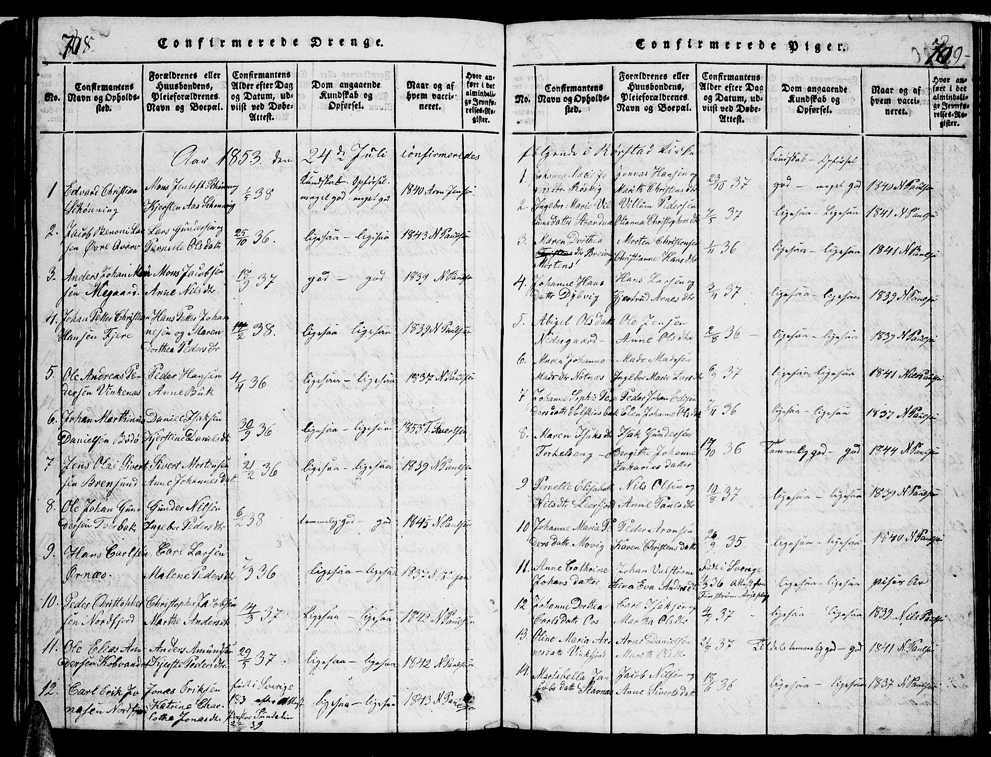 Ministerialprotokoller, klokkerbøker og fødselsregistre - Nordland, AV/SAT-A-1459/853/L0773: Parish register (copy) no. 853C01, 1821-1859, p. 708-709