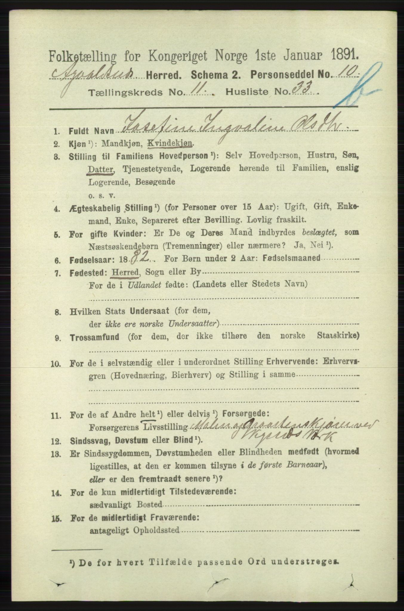 RA, 1891 census for 1147 Avaldsnes, 1891, p. 6636