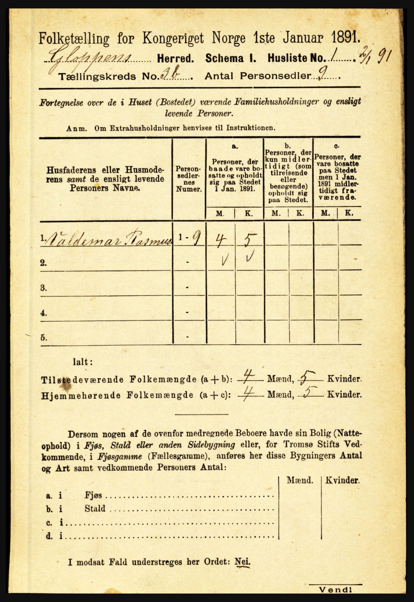 RA, 1891 census for 1445 Gloppen, 1891, p. 1417