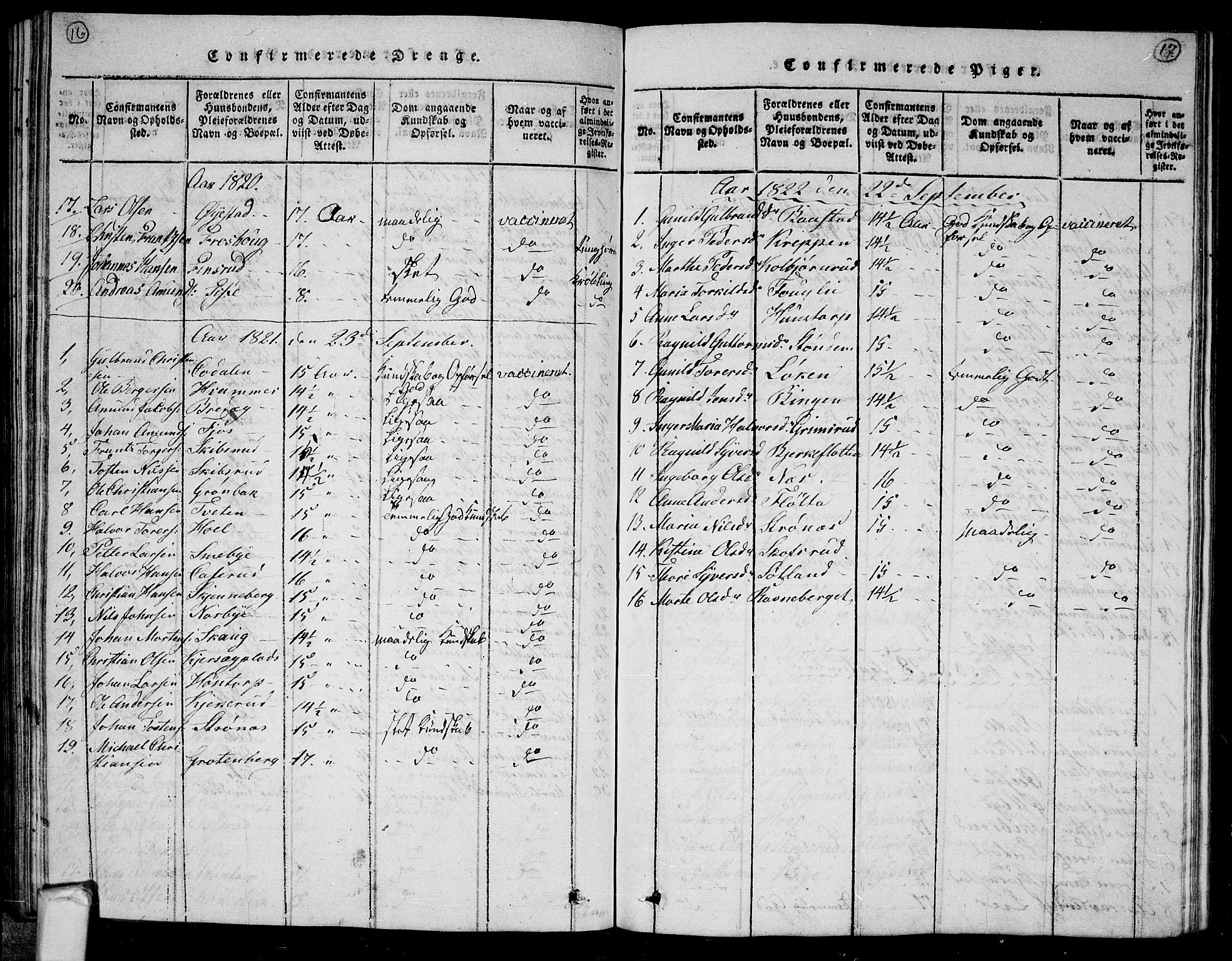 Trøgstad prestekontor Kirkebøker, AV/SAO-A-10925/G/Ga/L0001: Parish register (copy) no. I 1, 1815-1831, p. 16-17