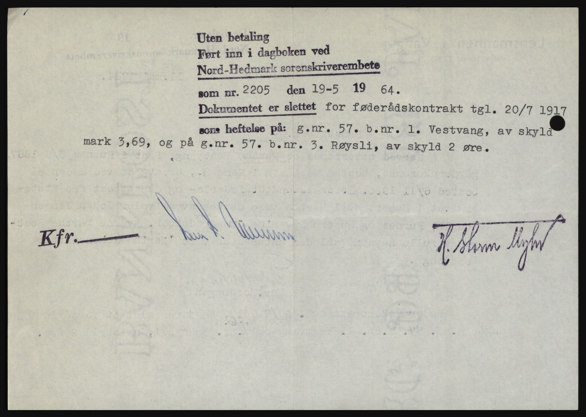 Nord-Hedmark sorenskriveri, SAH/TING-012/H/Hc/L0019: Mortgage book no. 19, 1963-1964, Diary no: : 2205/1964