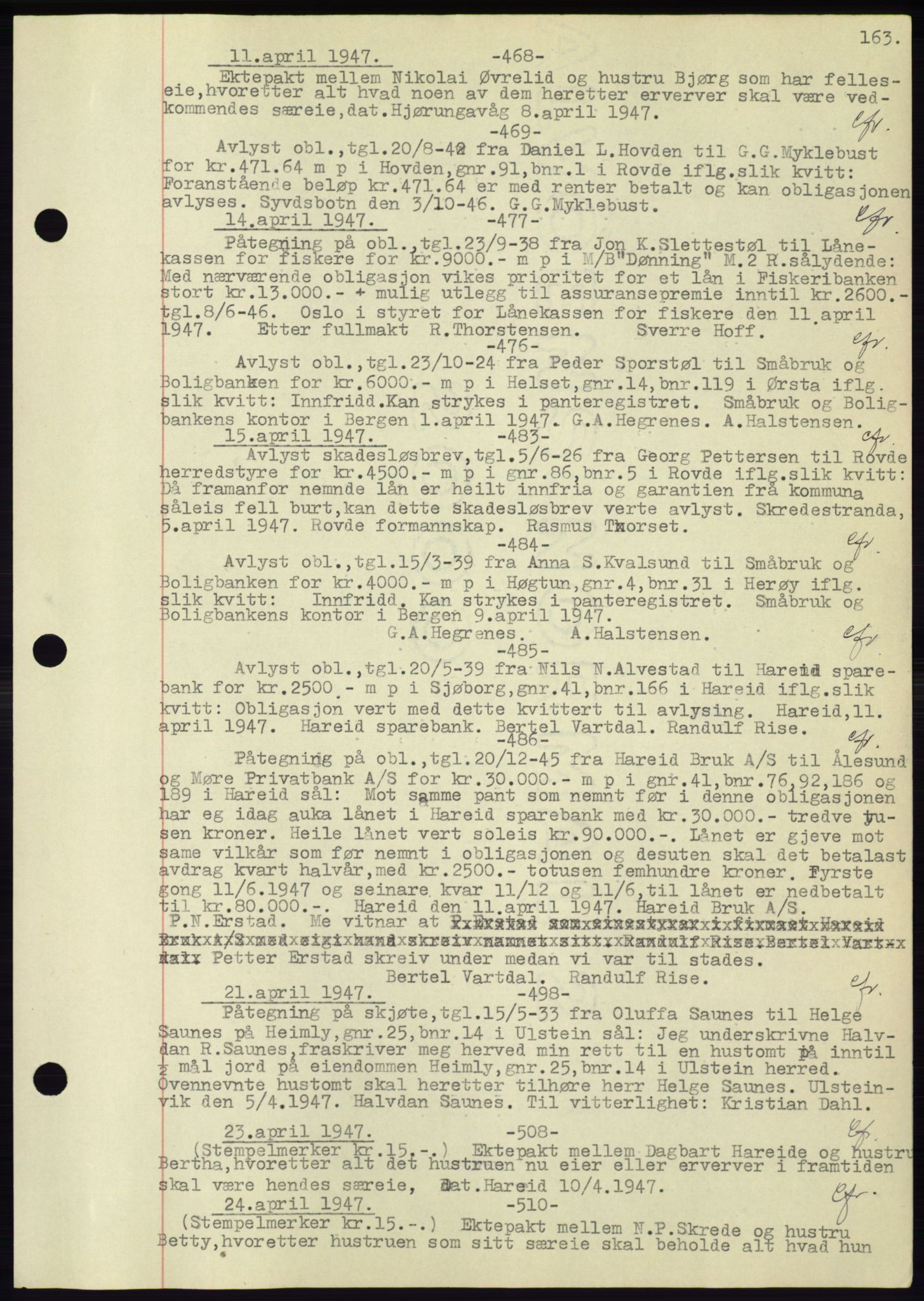 Søre Sunnmøre sorenskriveri, AV/SAT-A-4122/1/2/2C/L0072: Mortgage book no. 66, 1941-1955, Diary no: : 468/1947