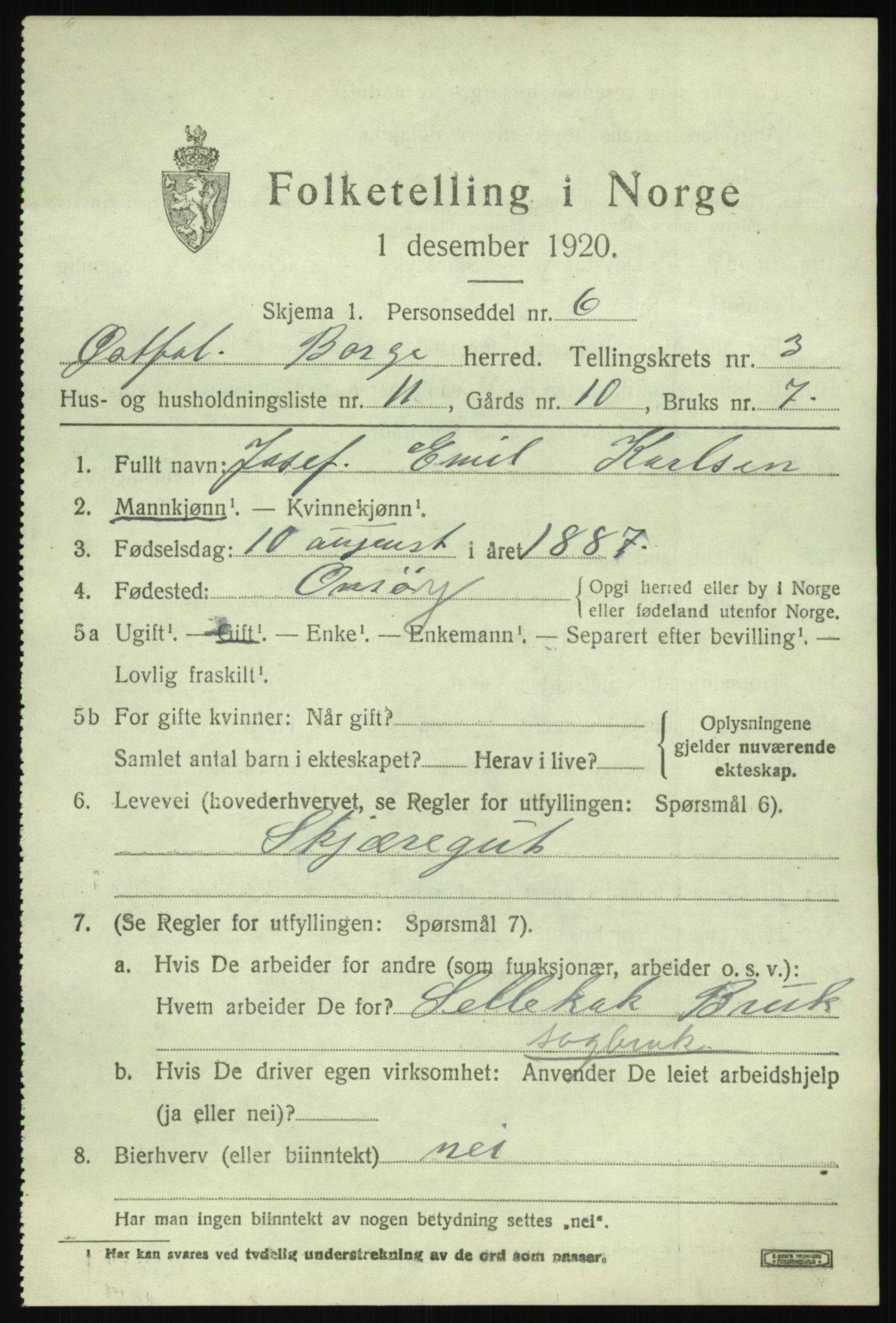 SAO, 1920 census for Borge, 1920, p. 3435