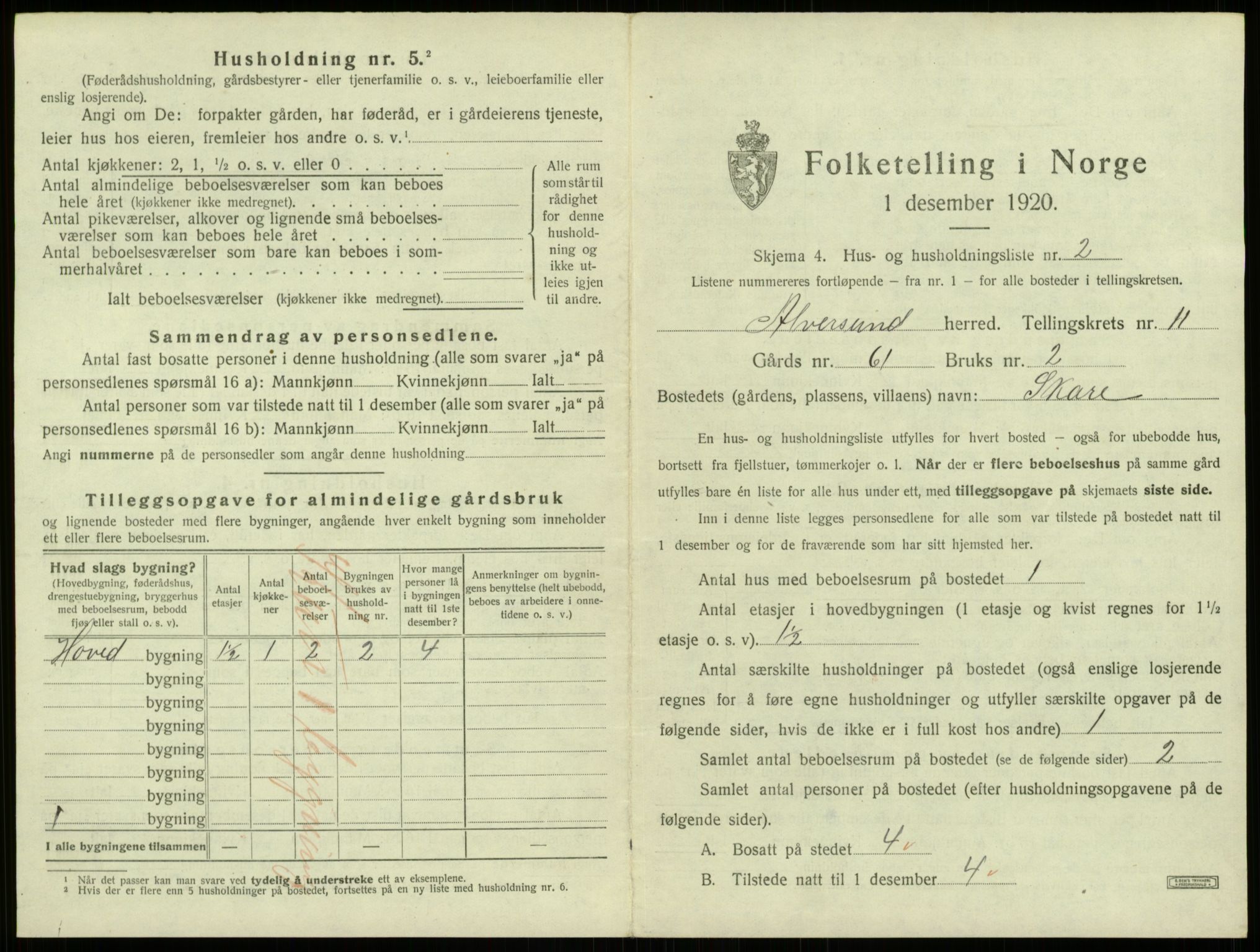 SAB, 1920 census for Alversund, 1920, p. 864