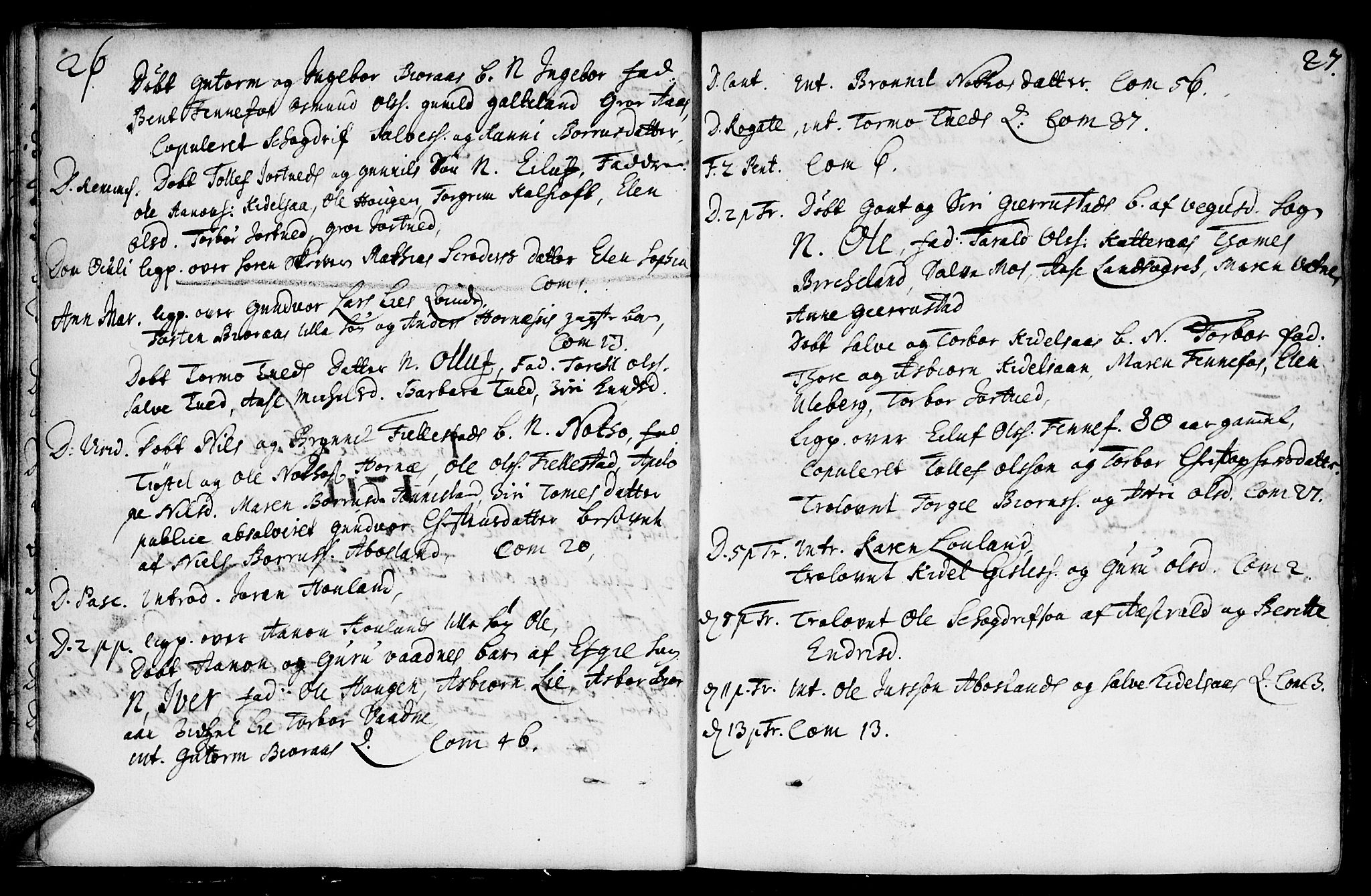 Evje sokneprestkontor, AV/SAK-1111-0008/F/Fa/Fab/L0001: Parish register (official) no. A 1, 1704-1764, p. 26-27