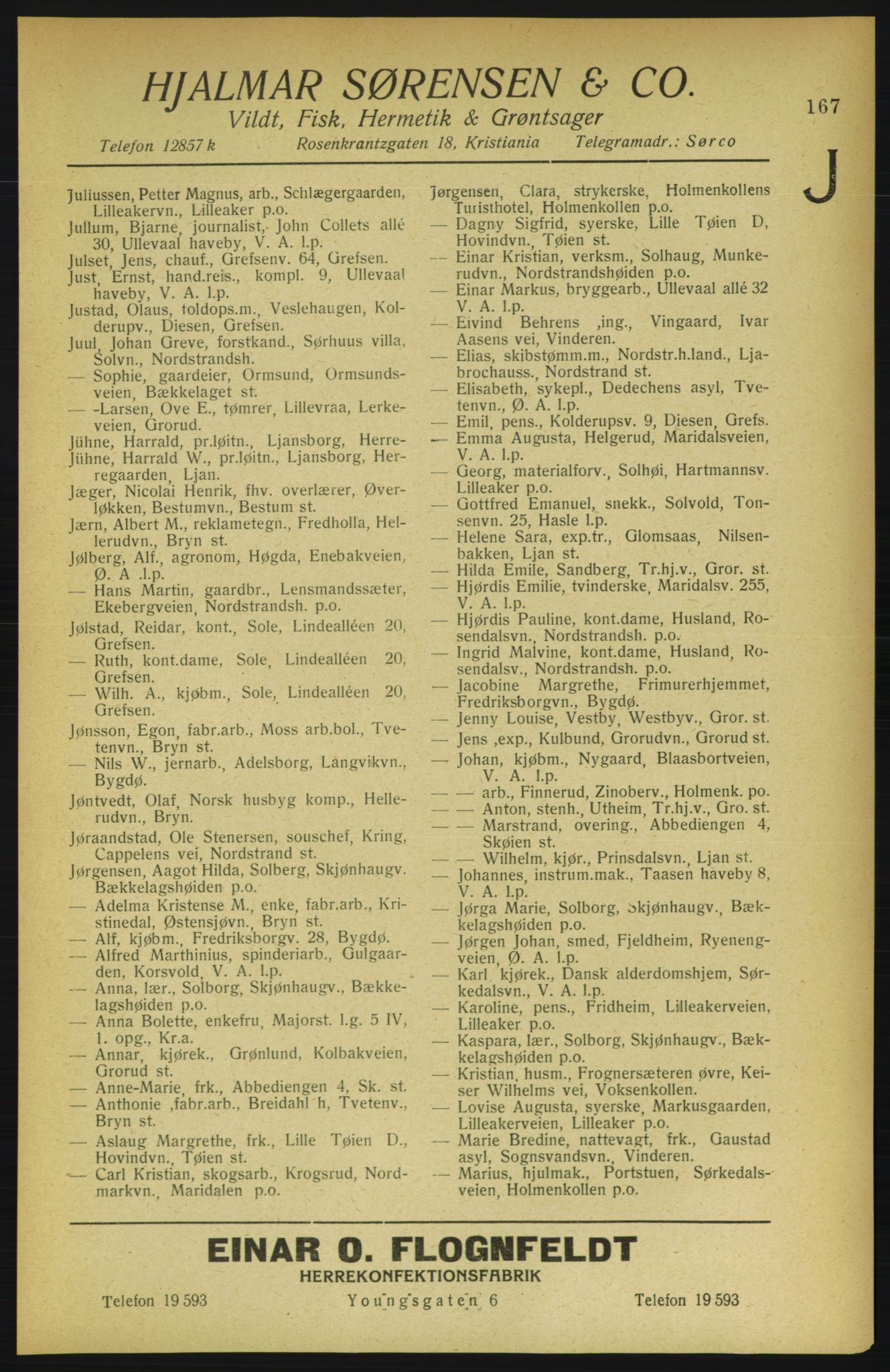 Aker adressebok/adressekalender, PUBL/001/A/002: Akers adressekalender, 1922, p. 167