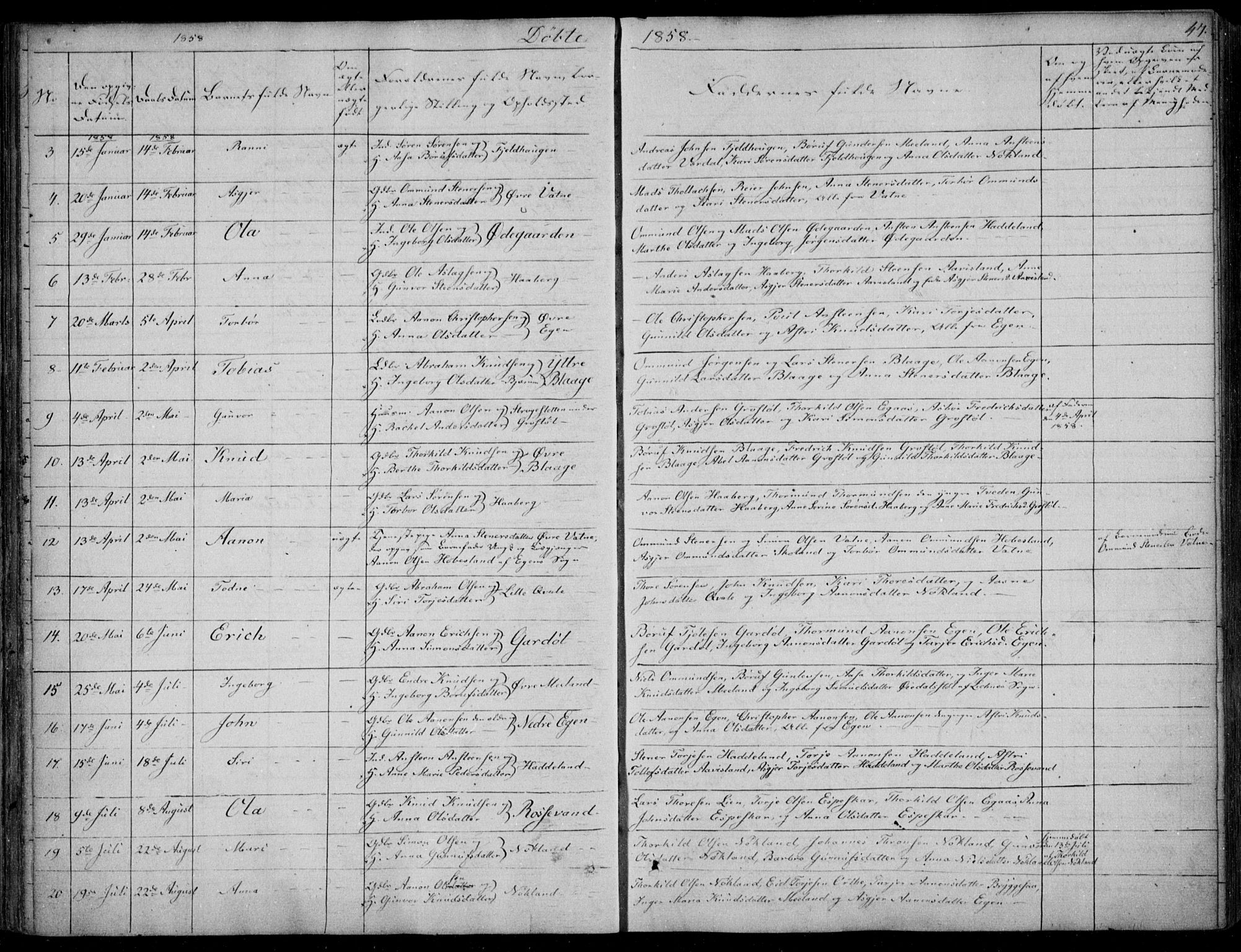 Hægebostad sokneprestkontor, SAK/1111-0024/F/Fa/Fab/L0002: Parish register (official) no. A 2, 1836-1872, p. 47