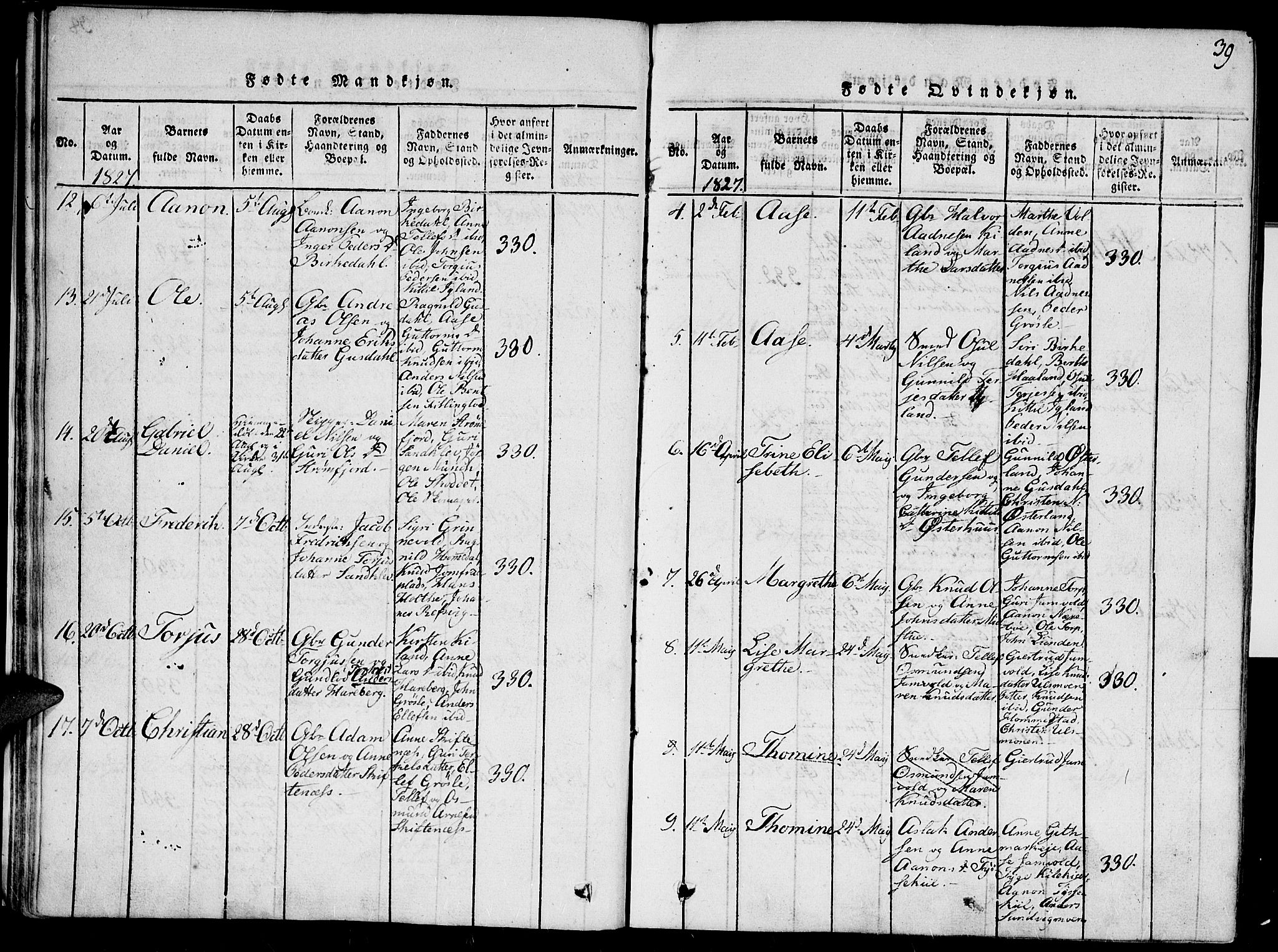 Hommedal sokneprestkontor, AV/SAK-1111-0023/F/Fa/Fab/L0003: Parish register (official) no. A 3, 1815-1848, p. 39