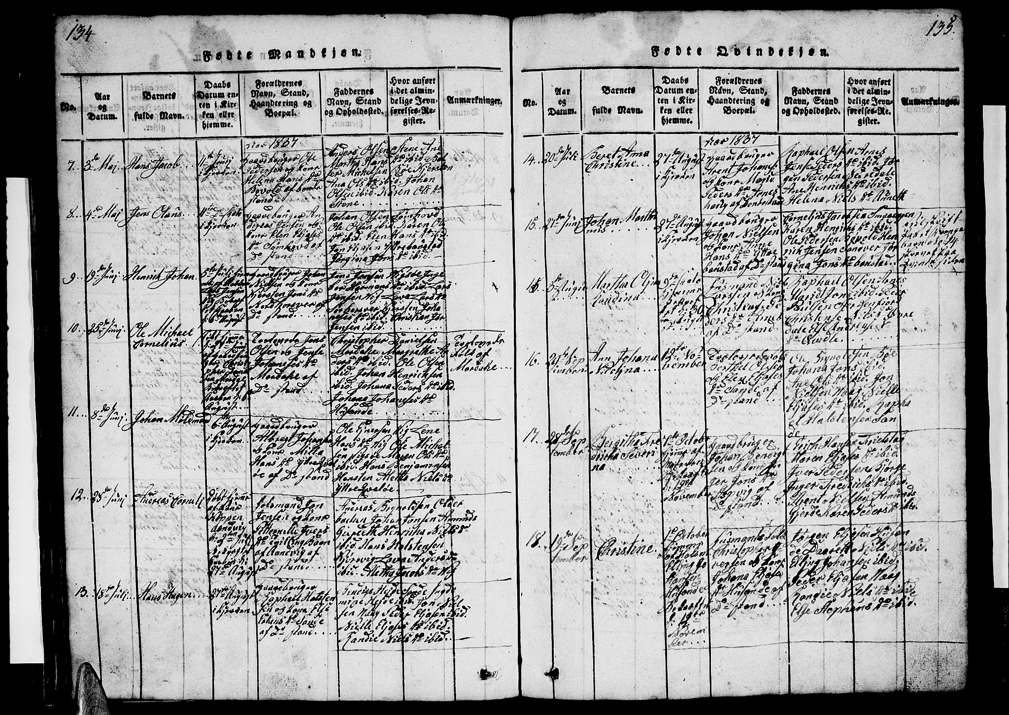 Ministerialprotokoller, klokkerbøker og fødselsregistre - Nordland, AV/SAT-A-1459/812/L0186: Parish register (copy) no. 812C04, 1820-1849, p. 134-135