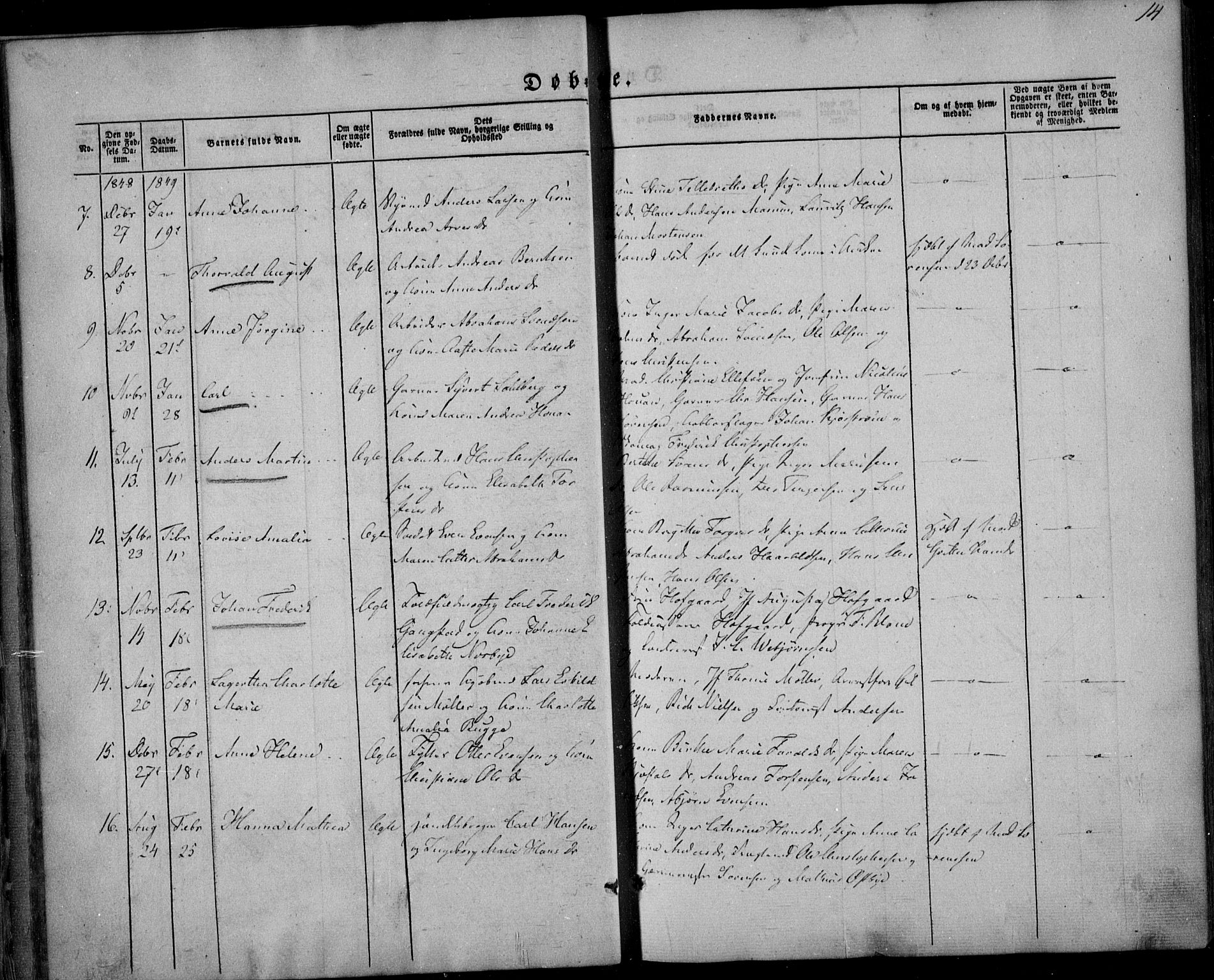 Larvik kirkebøker, AV/SAKO-A-352/F/Fa/L0003: Parish register (official) no. I 3, 1848-1856, p. 14