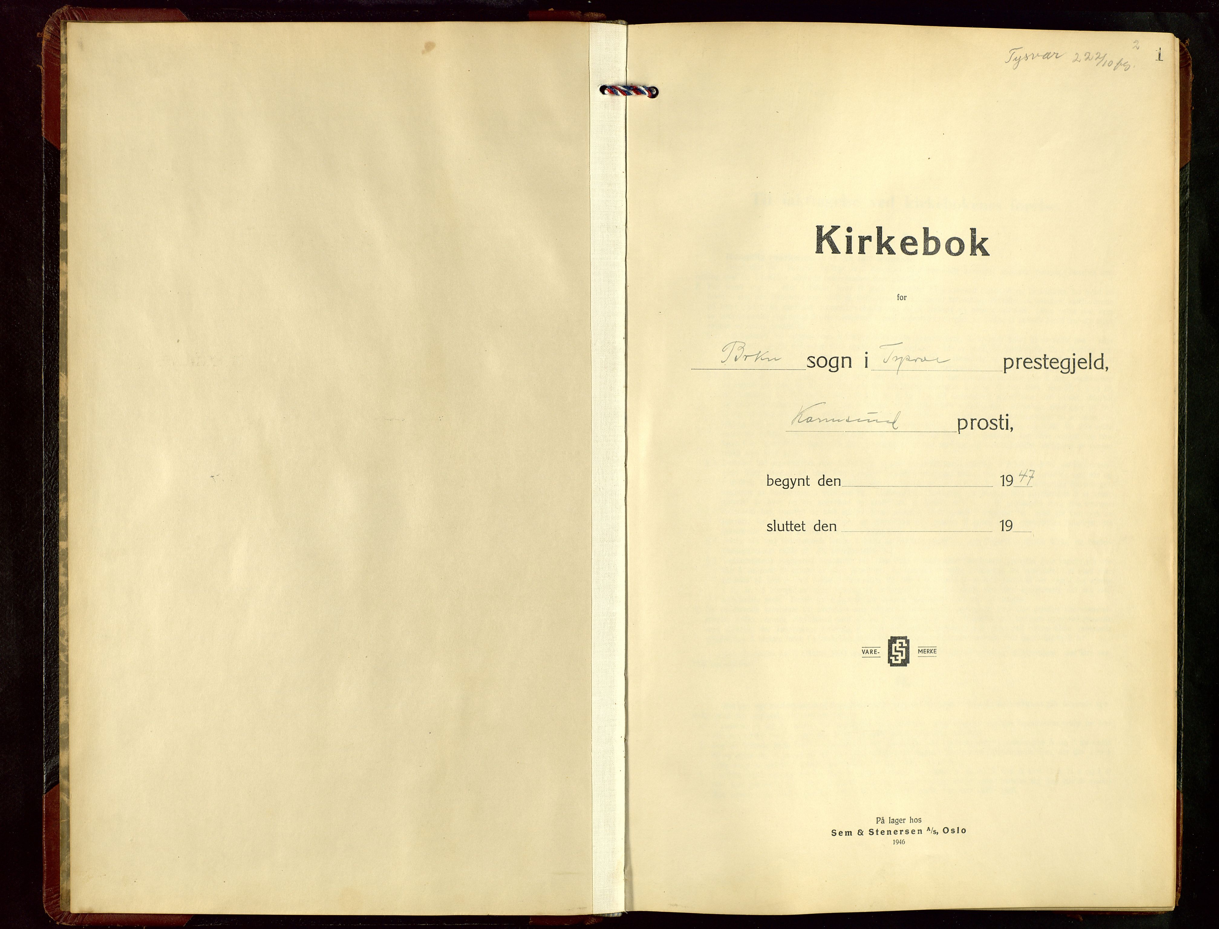 Tysvær sokneprestkontor, SAST/A -101864/H/Ha/Hab/L0007: Parish register (copy) no. B 7, 1943-1970, p. 1