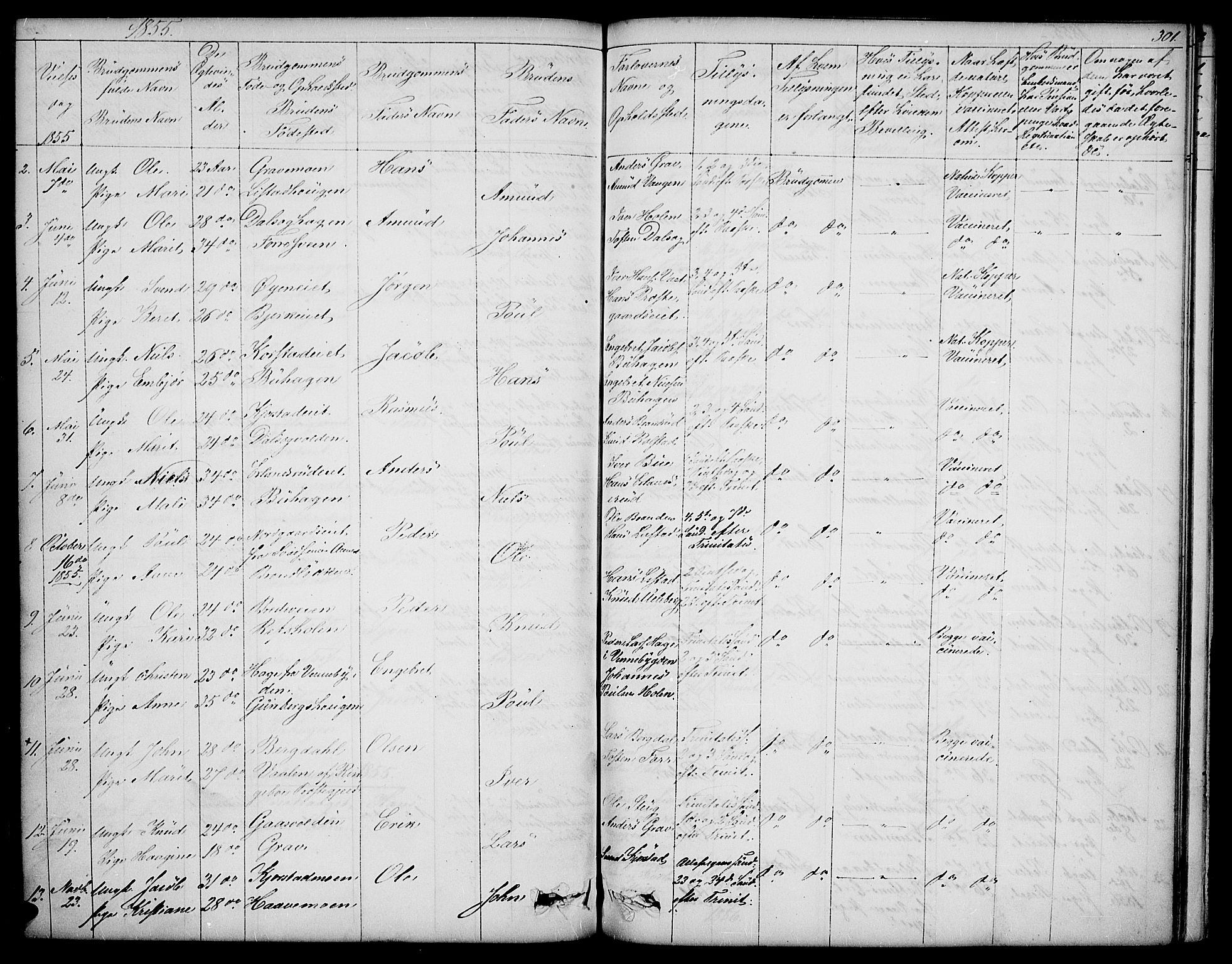 Sør-Fron prestekontor, SAH/PREST-010/H/Ha/Hab/L0001: Parish register (copy) no. 1, 1844-1863, p. 301