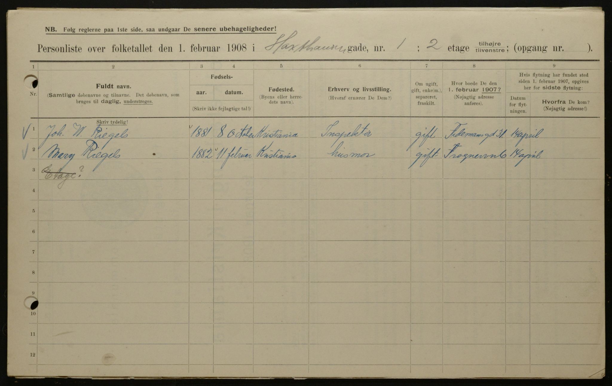 OBA, Municipal Census 1908 for Kristiania, 1908, p. 32012